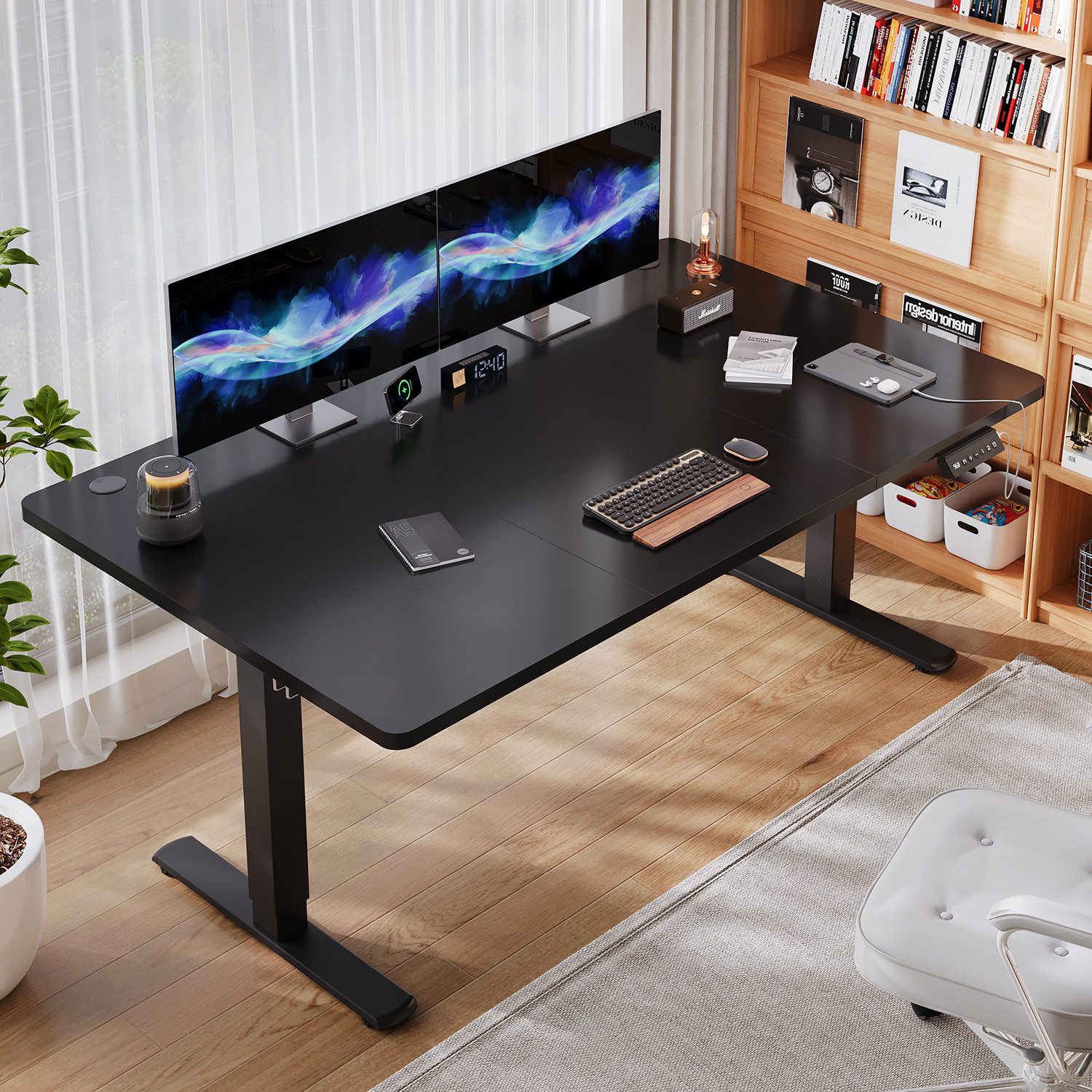 HOMALL Schreibtisch Höhenverstellbarer mit Gedächtnissteuerung, 110/120/140cm x 70cm (2-lagige Höhenverstellung mit sitzender Erinnerungsfunktion und USB-Ladeanschluss)