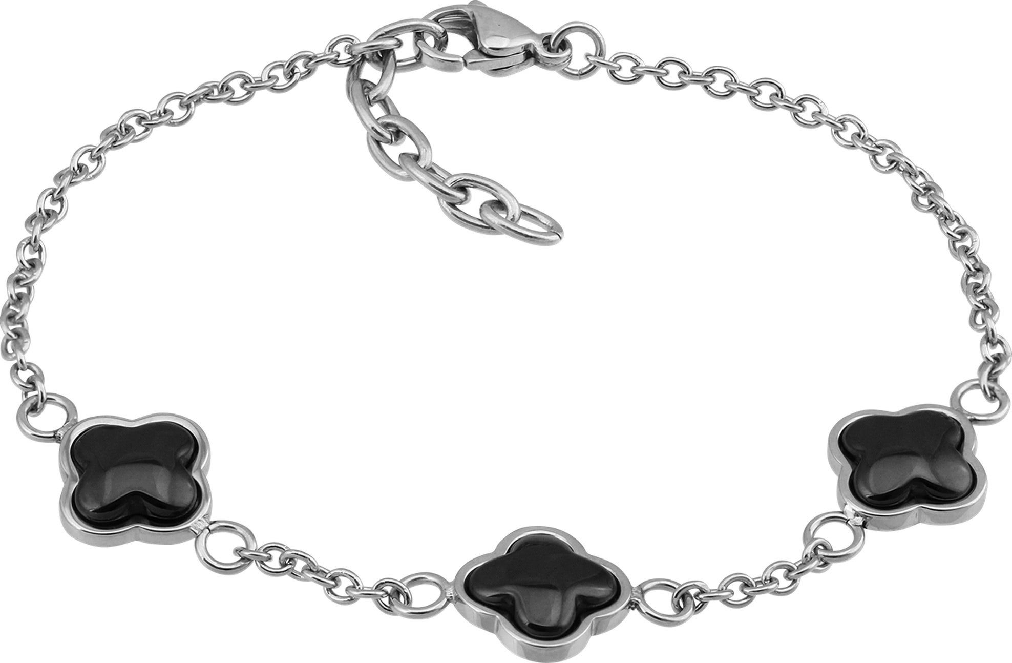 Edelstahl Steel) Armband schwarz für Armbänder Damen Amello Amello (Armband), Kleeblatt silber (Stainless Edelstahlarmband