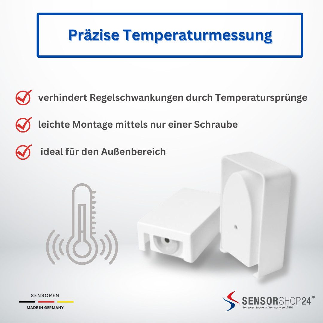 Sensorshop24 Sensor Außentemperaturfühler Basic mit passendem Temperatursensor, Temperaturbereich: -50 bis +90 Grad Celsius