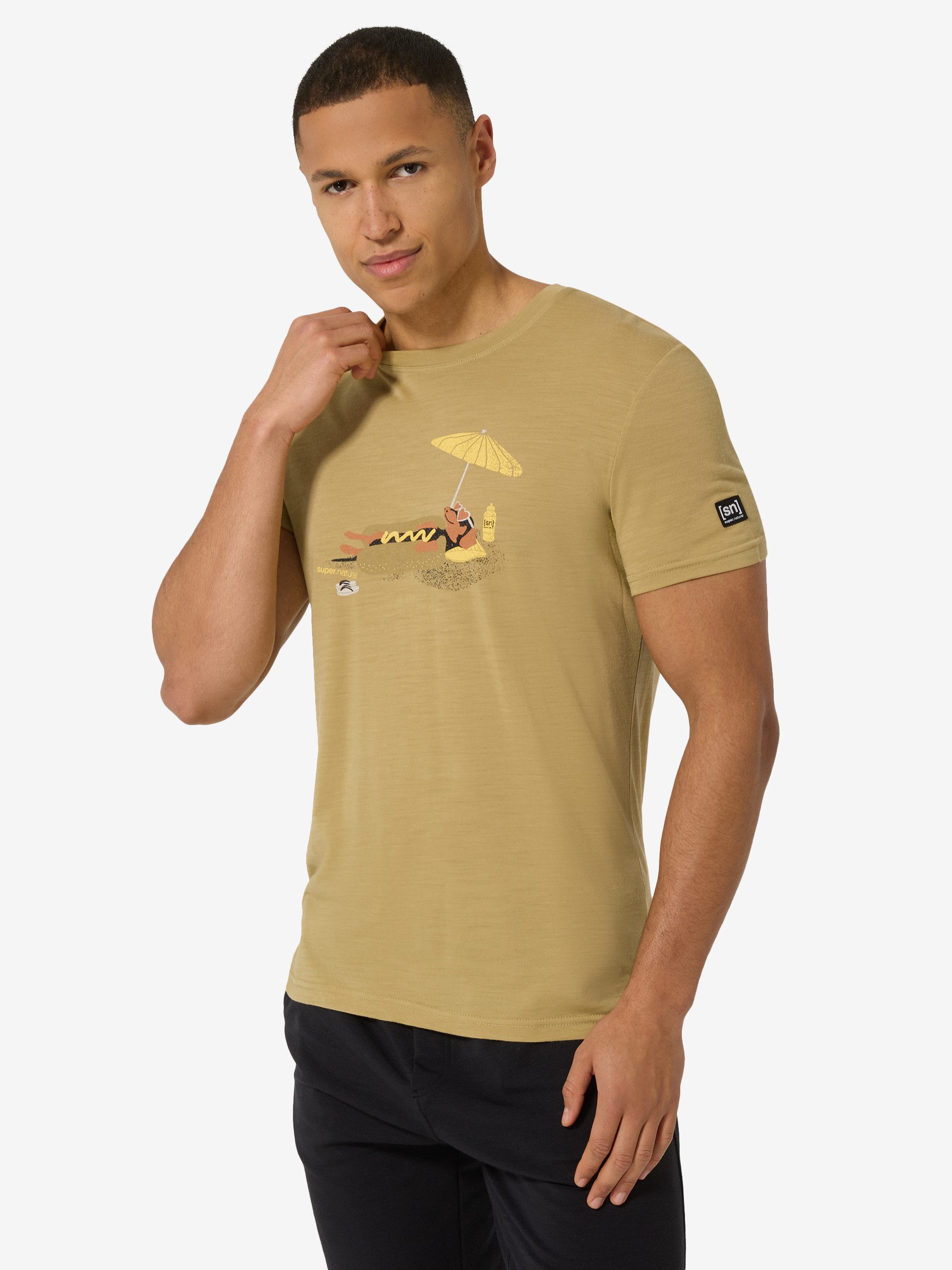 SUPER.NATURAL T-Shirt für Herren,Merino M HOT DOG TEE mit Tier-Motiv, atmungsaktiv