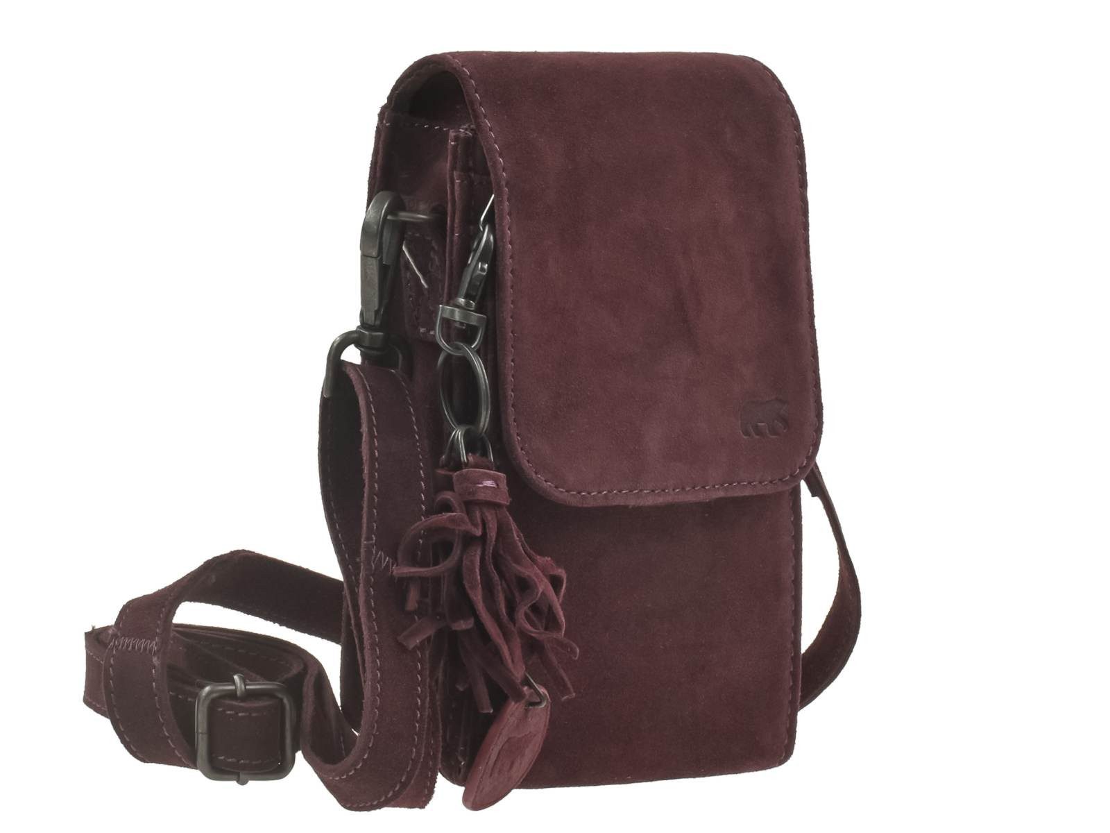Bear Design Umhängetasche "Robbie" Damen Handytasche zum Umhängen Velourleder groß bordeaux