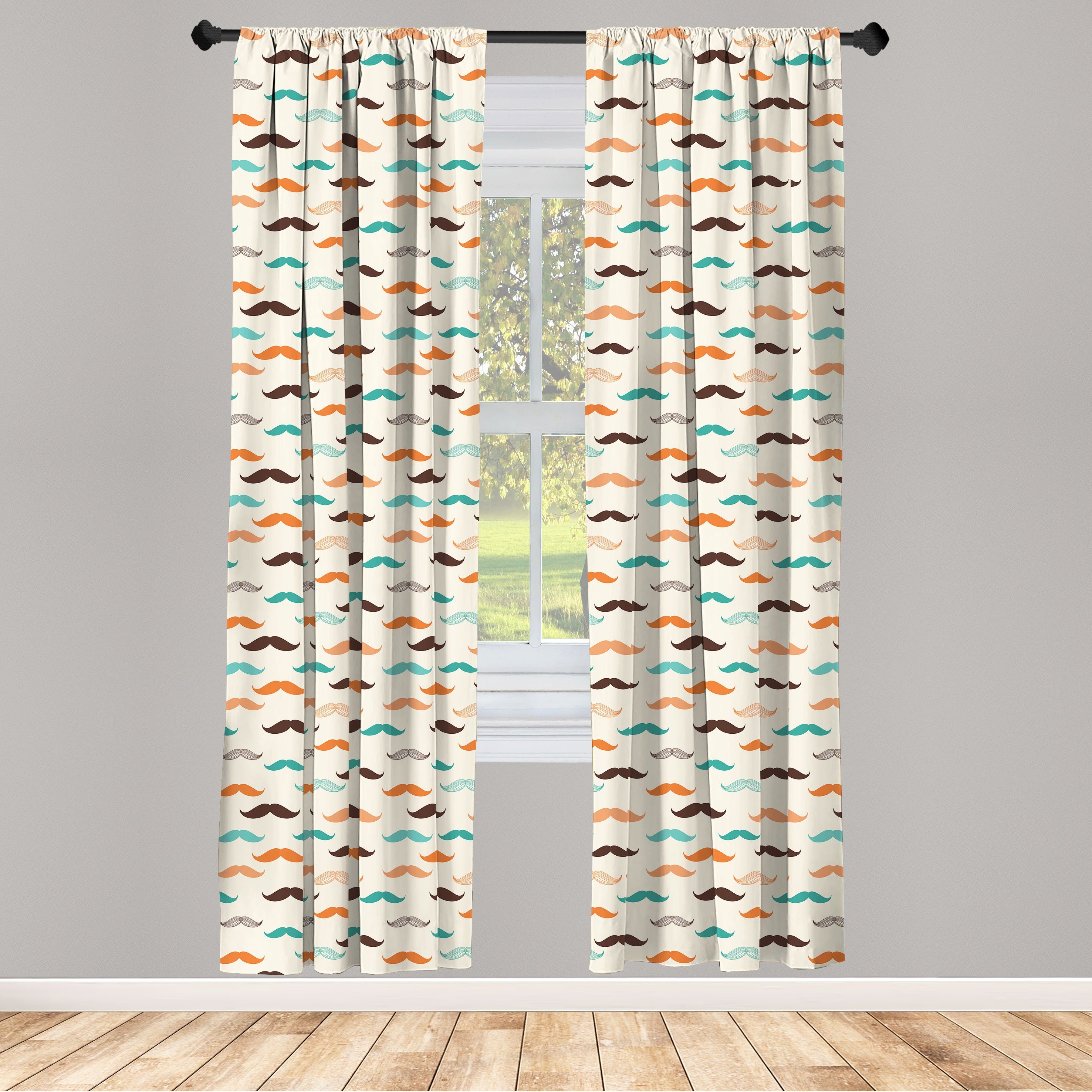 Gardine Vorhang für Wohnzimmer Schlafzimmer Dekor, Abakuhaus, Microfaser, Indie Retro Schnurrbart-Muster
