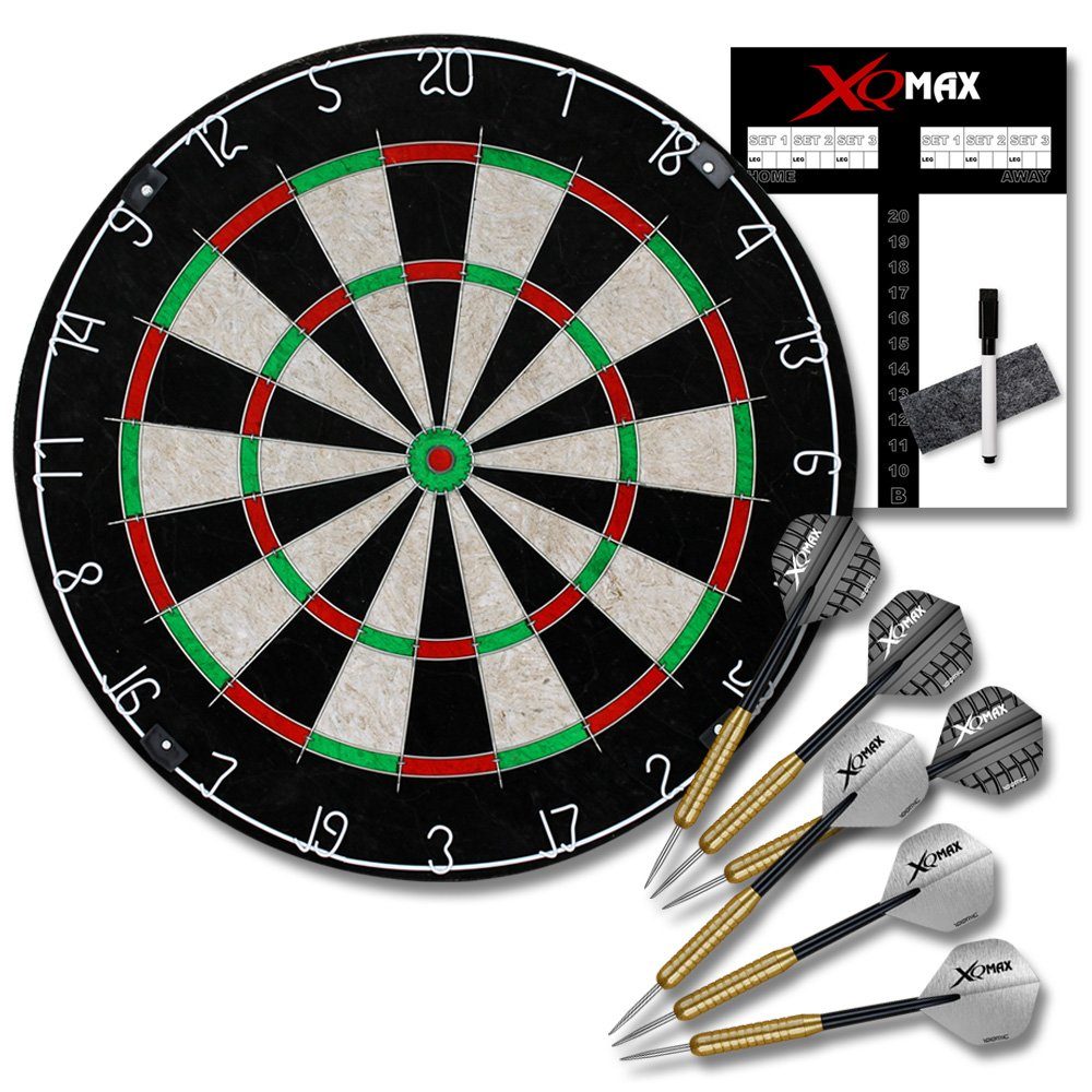 XQMAX Dartscheibe Dart Starter-Set, (Dartset, Komplettset), Steeldarts Spielstandtafel Sisal Board