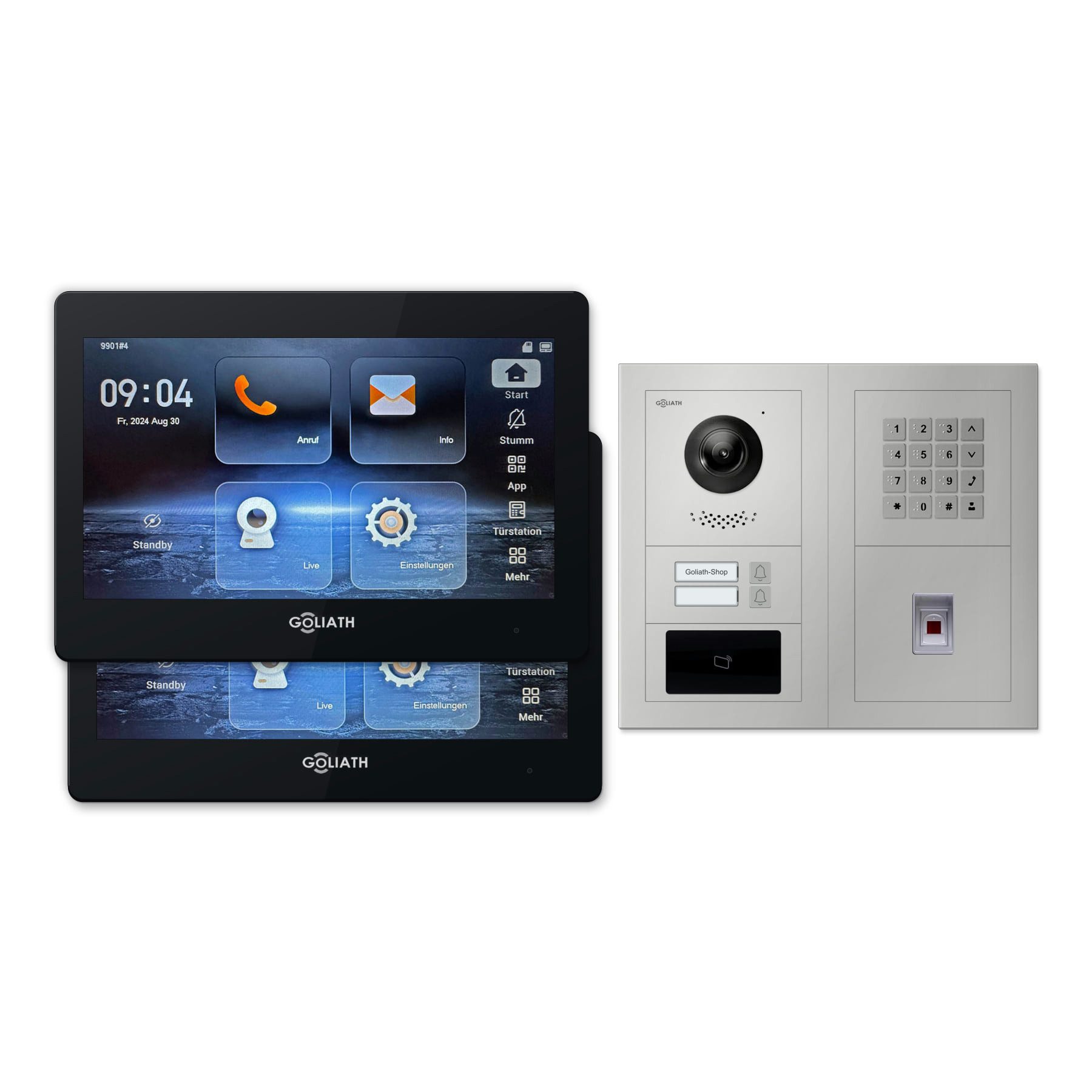 Goliath Intercom Video-Türsprechanlage Premium 2-Draht Set für 2 Familien – Fingerprint/Zahlencode/RFID (Set)