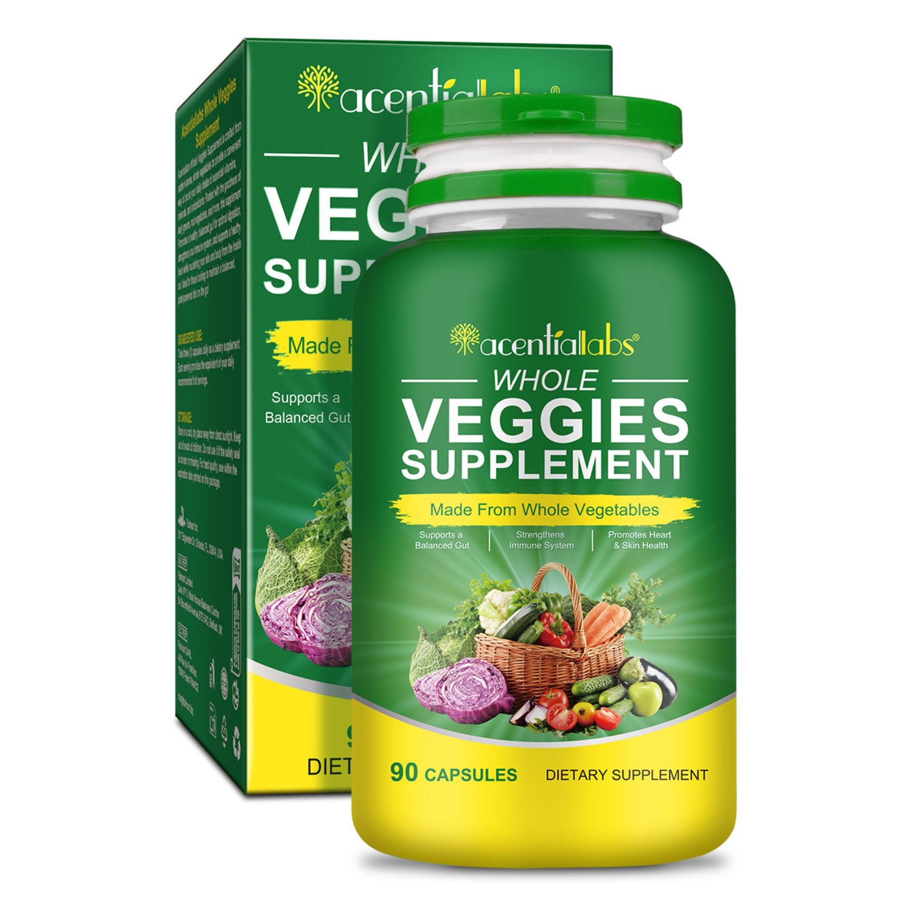 Acentiallabs Multivitamin Obst Gemüse Kapseln Fruit Veggie Superfood Pflanzen Softkapseln, 90 er, Über 30 Pflanzenstoffe, Frucht & Gemüse, 90 Kapseln je Dose