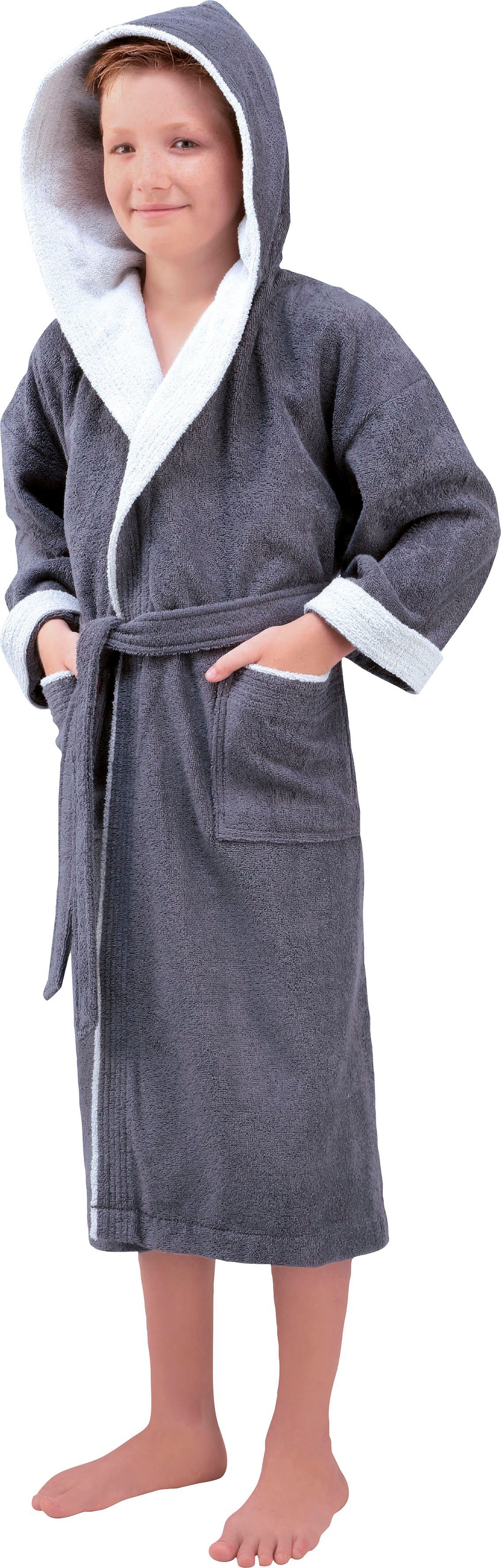 Egeria Kinderbademantel Calypso, Langform, Walkfrottee, Kapuze, Gürtel, mit Kapuze, Doubleface Optik, 100 % Baumwolle