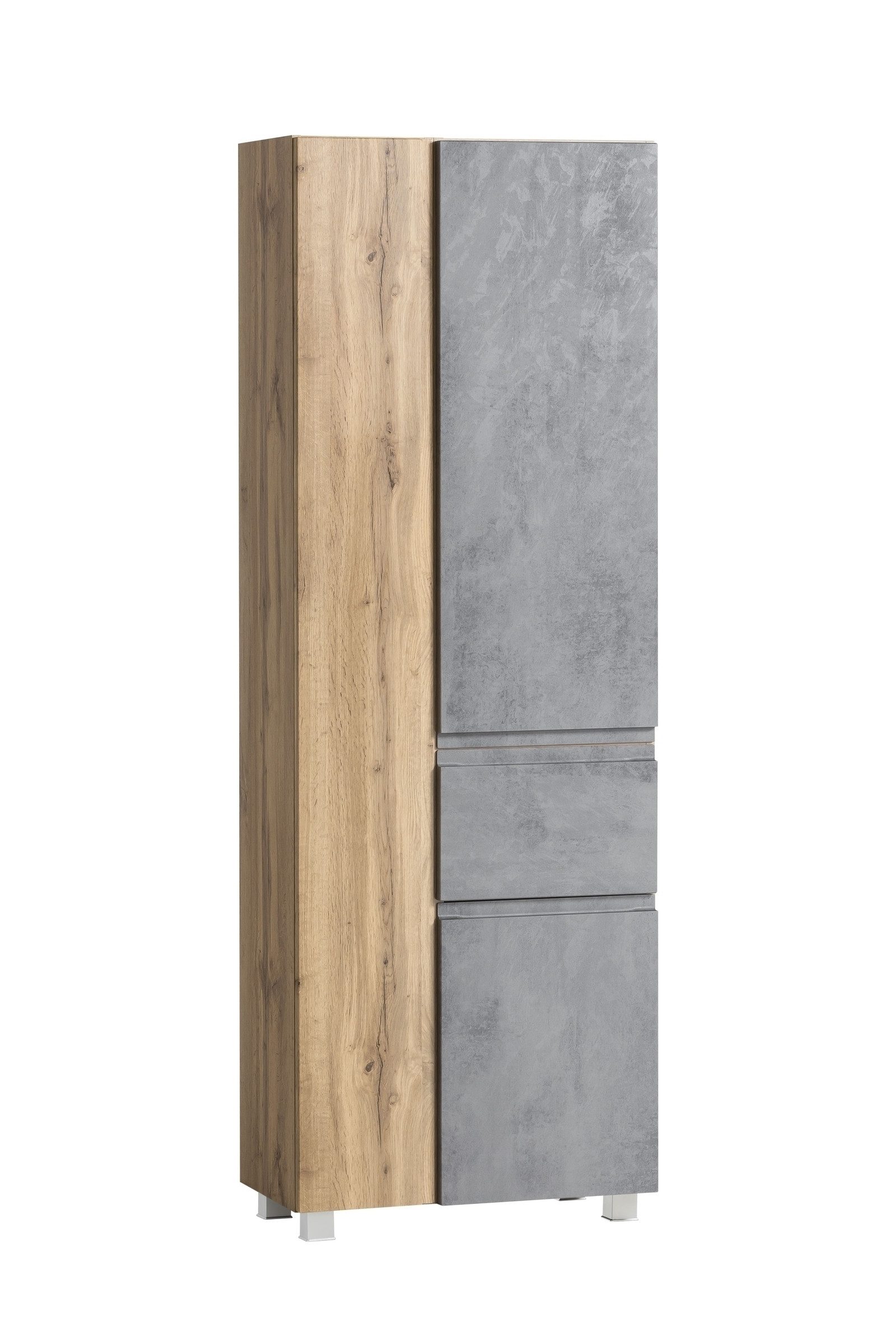 HELD MÖBEL Seitenschrank in Betongrau / Wotaneiche, MDF - 65x180x35cm (BxHxT)