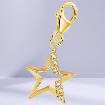Goldene Hufeisen Charm Stern Goldene Stern Charm Anhänger 925 Silber Gold vergoldet, Charm Silberschmuck für Damen