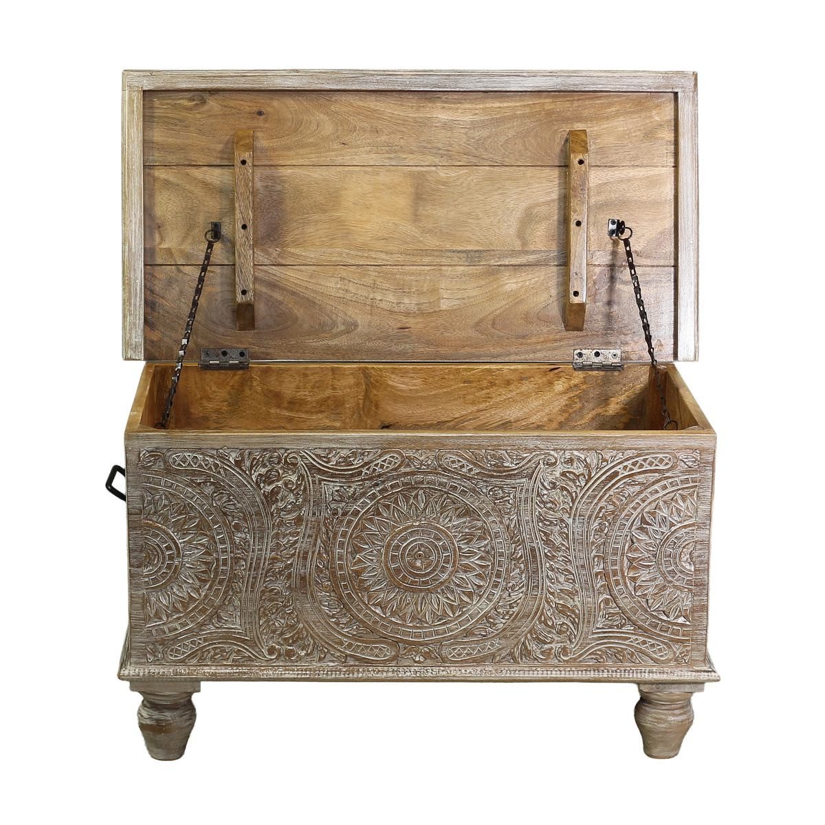 Oriental Galerie Truhe Indische Truhe braun weiß 80cm, Holztruhe, Couchtisch mit Fach, Schatzkiste, Holzkiste Wohnzimmer