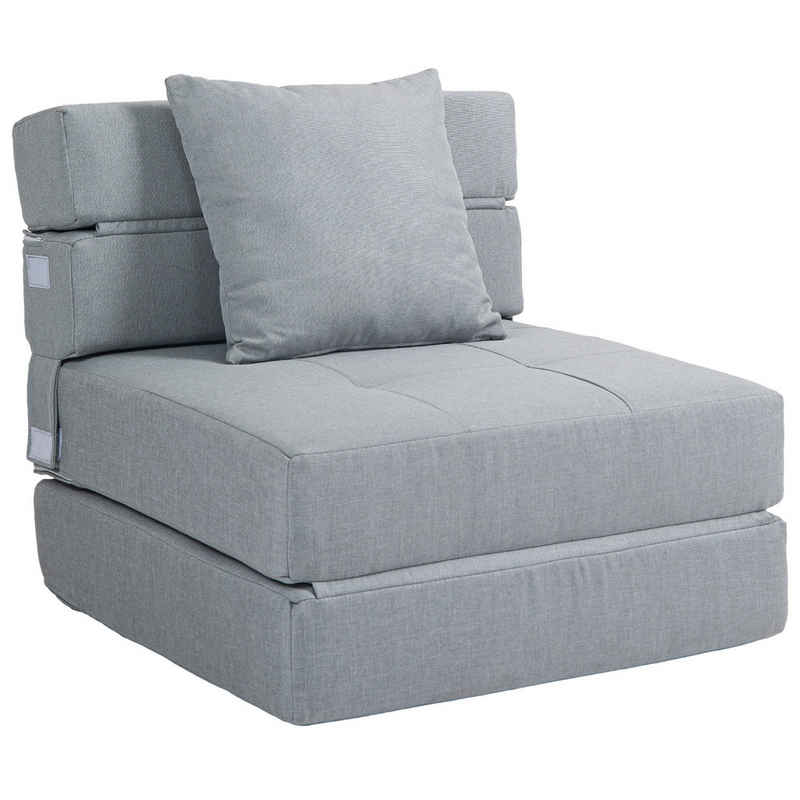 HOMCOM Sessel Einzelsofa mit Kissen, Klappsessel, 2-in-1 Design (Schlafsessel, 1-St., Bettsessel), bis 120 kg Belastbar, Blau