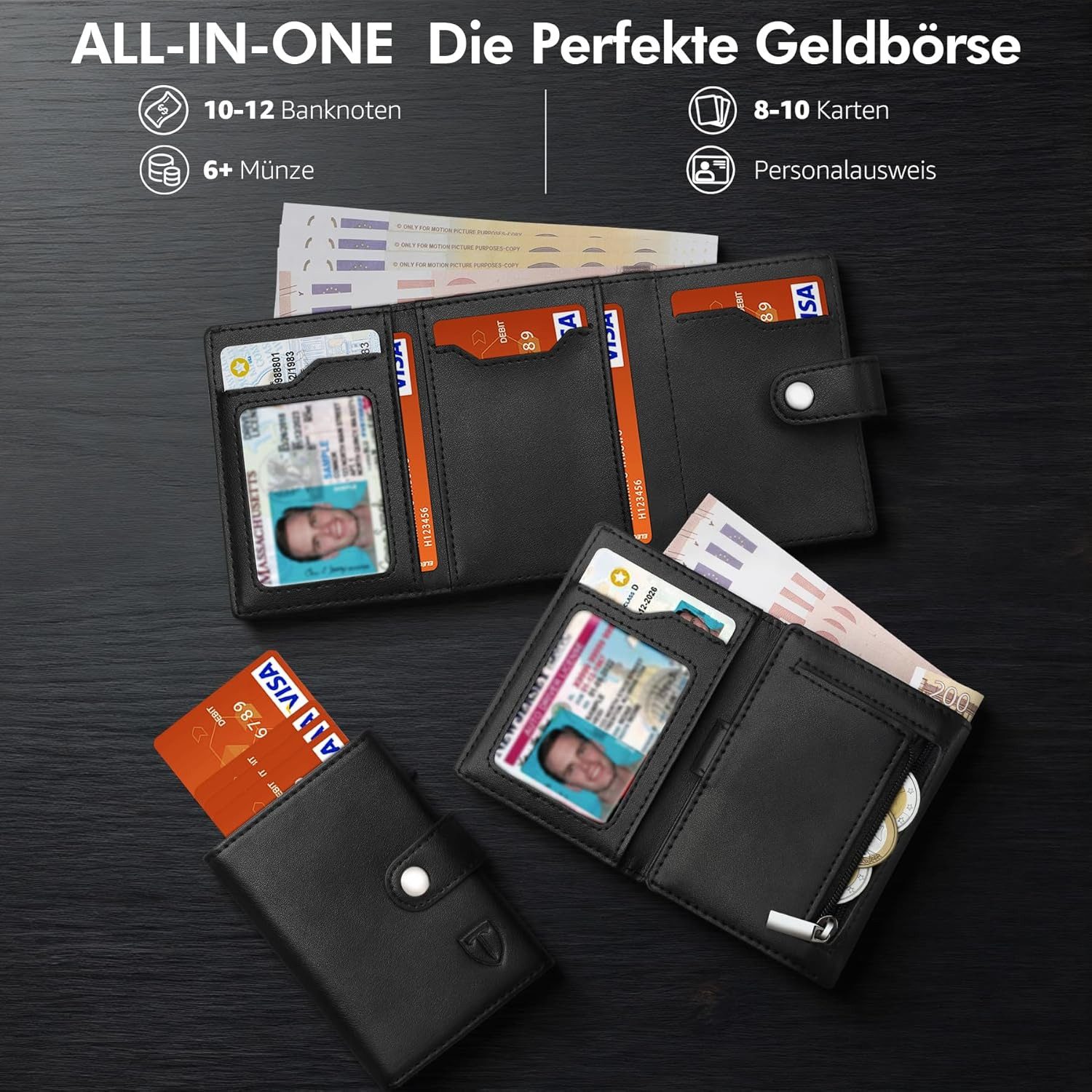 TEEHON Geldbörse Geldbeutel Herren mit Münzfach, Hochwertige Slim Wallet (Kartenetui Klein 8-10 Karten, Premium Exklusiv Geldbörse RFID Schutz), Portmonee Herre – Bild 3 von 5
