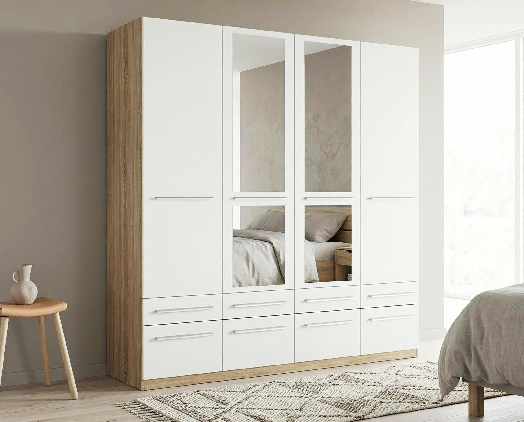 priess Kleiderschrank Schrank Garderobe Wäscheschrank Barcelona in 5 Breiten viel Stauraum, geräumige Schubkästen, mit Spiegel, MADE IN GERMANY