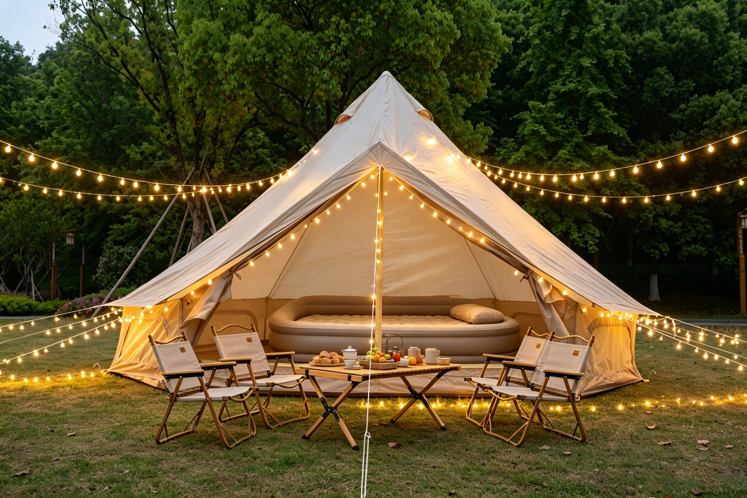 Rolipo Tipi-Zelt Oxford Glamping Zelt Familienzelt mit Ofenanschluss, wasserdicht, Personen: 4, 3-4 Personen – 3m Ø, 4-Jahreszeiten Zelt für Camping