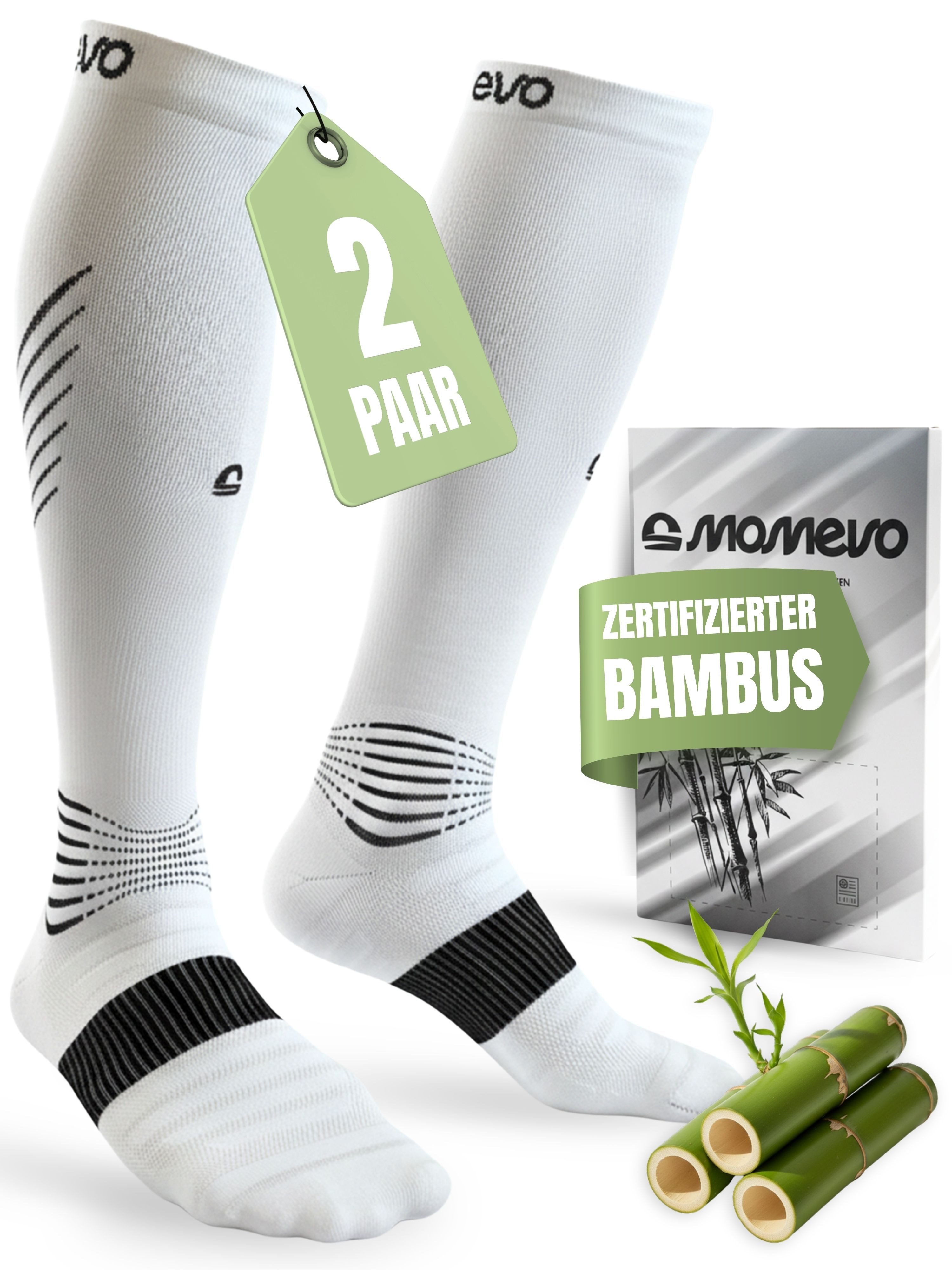 Momevo Kompressionsstrümpfe Bambus Kompressionssocken Sport [2er Set] Kompressionsstrümpfe