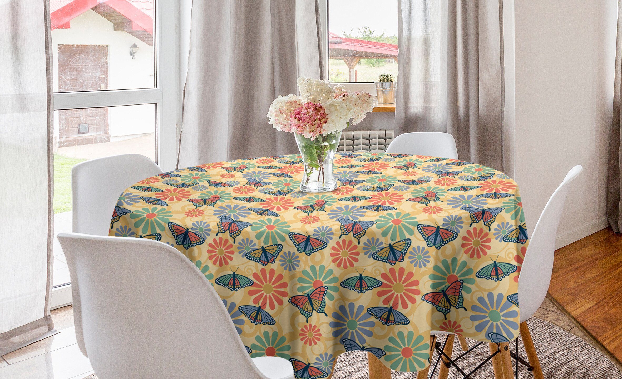 Abakuhaus Tischdecke Kreis um Motte für Blüten Schmetterlinge Dekoration, Küche Abdeckung Esszimmer Tischdecke