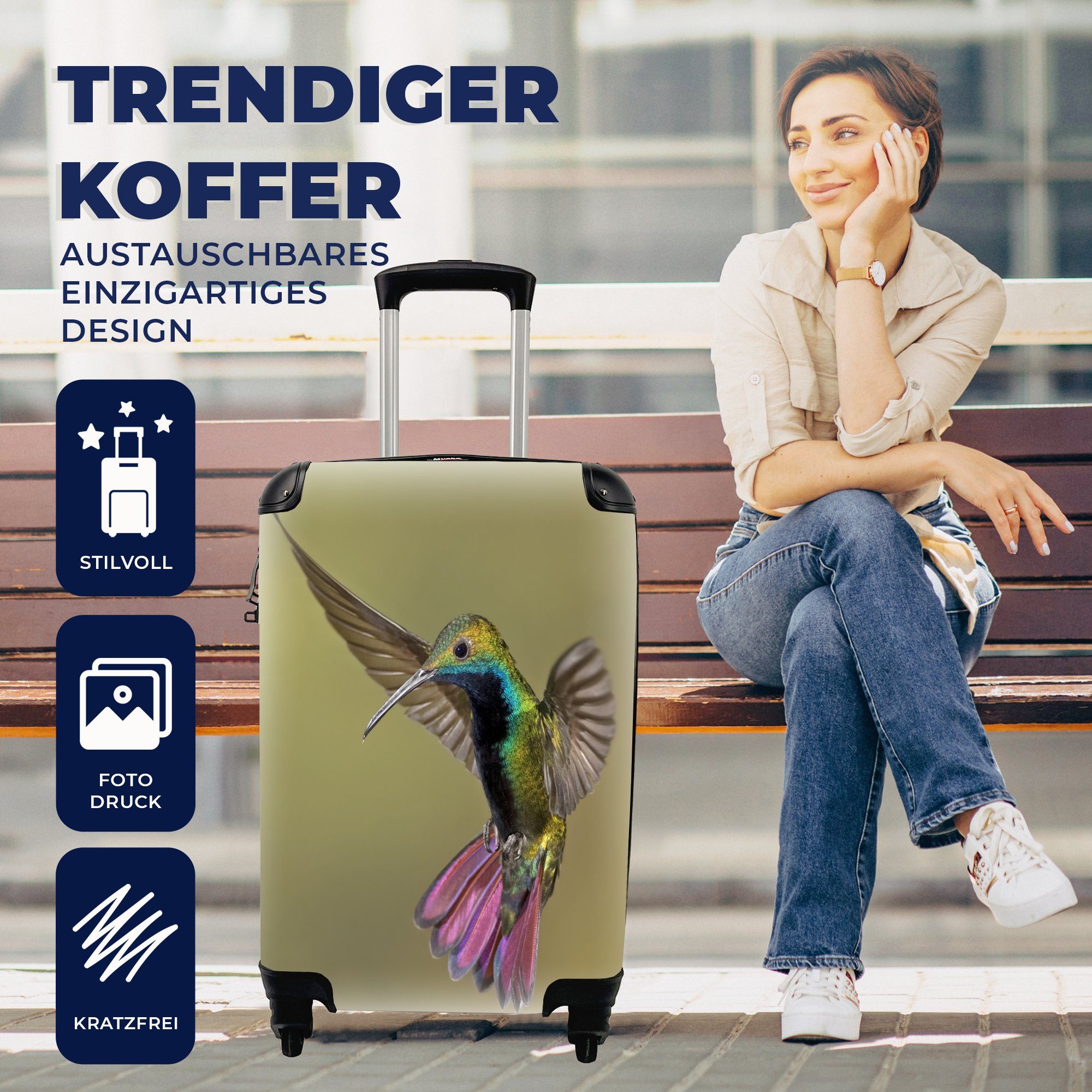 Handgepäck Grün Reisekoffer für Kolibri Reisetasche Ferien, mit Rollen, Trolley, MuchoWow rollen, - Lila, Handgepäckkoffer 4 -