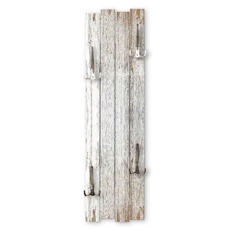 Kreative Feder Wandgarderobe Wand-Garderobe „Altes Holz Weiß“ aus Holz, Shabby-Chic; ca. 100 x 30 cm; mit 4 Haken; außergewöhnlich, modern
