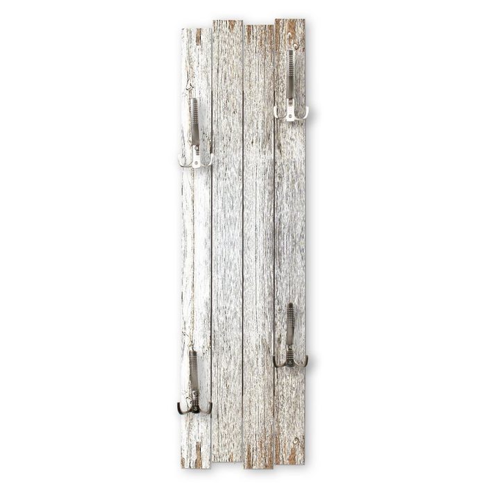 Kreative Feder Wandgarderobe Altes Holz Weiß Wandgarderobe aus MDF mit 4 Haken ca. 100x30cm Wandbild Holz Wanddeko Holzstruktur Holzoptik WGH015