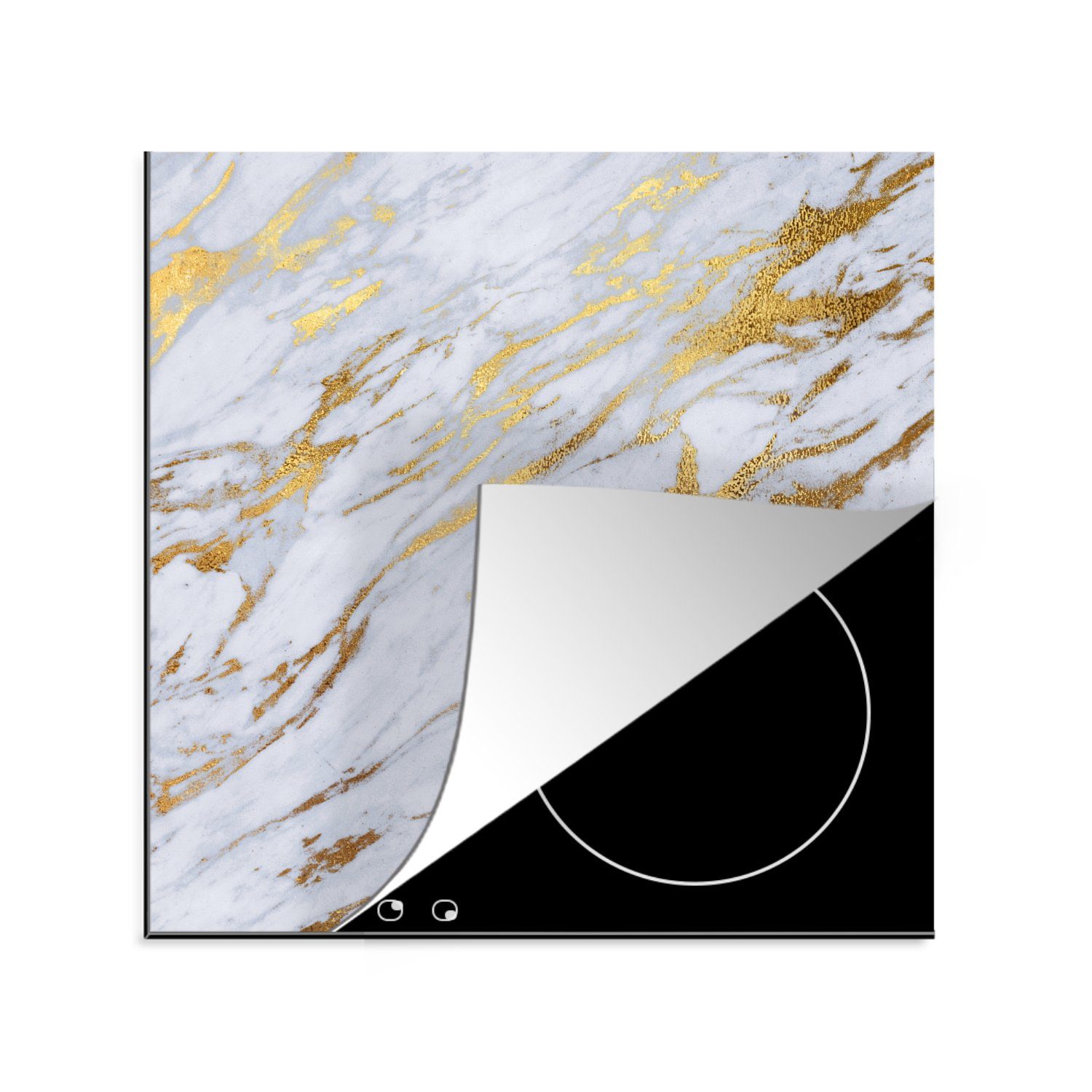 Arbeitsplatte Herdblende-/Abdeckplatte Marmor - - tlg), - Gold Muster Vinyl, cm, Weiß, küche (1 78x78 Ceranfeldabdeckung, MuchoWow für
