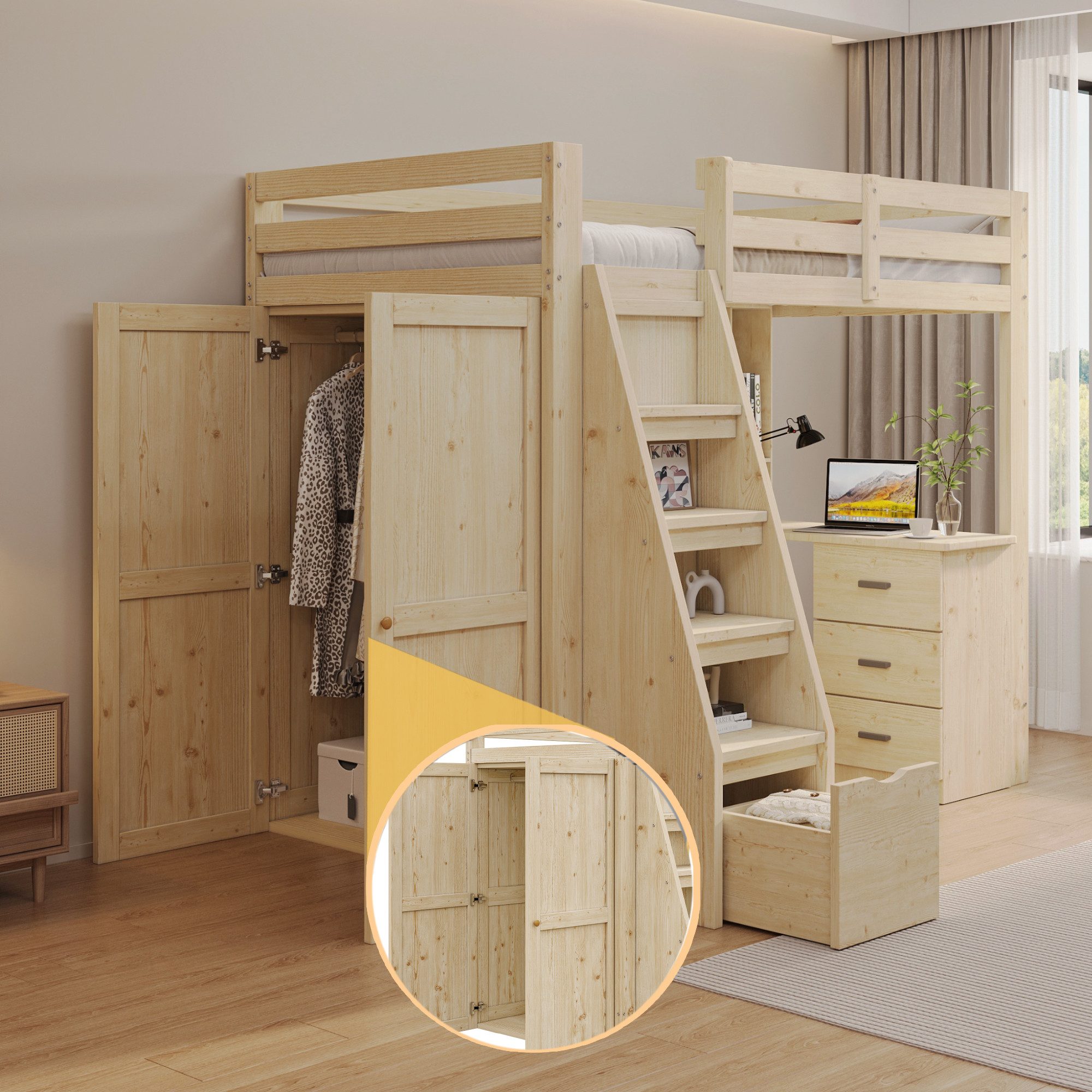 HAUSS SPOLE Hochbett 90x200cm mit Stauraumleiter, günstig online kaufen