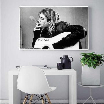 TPFLiving Kunstdruck (OHNE RAHMEN) Poster - Leinwand - Wandbild, Kurt Cobain - Kunstdrucke des Rockmusikers (1967 - 1994) (Leinwand Wohnzimmer, Leinwand Bilder, Kunstdruck), Farben: Schwarz-weiß - Größe 13x18cm