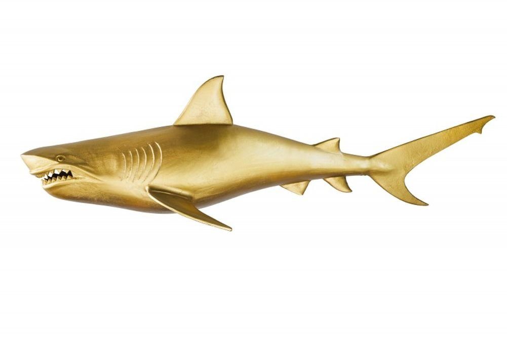 LebensWohnArt Dekoobjekt Wanddeko Haifisch gold Aluminium 105cm Maritim links SHARK