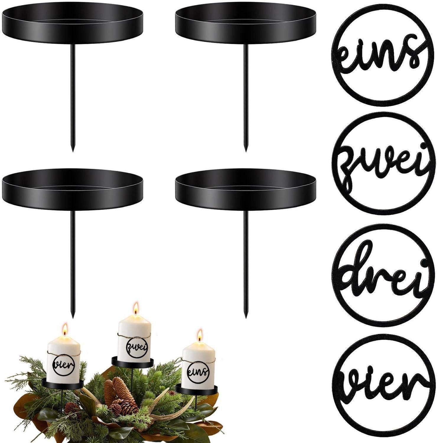 LuxusKollektion Adventsleuchter Adventskranz Metall Kerzenhalter Set 4er 8cm Schwarz Zahlen 1-4