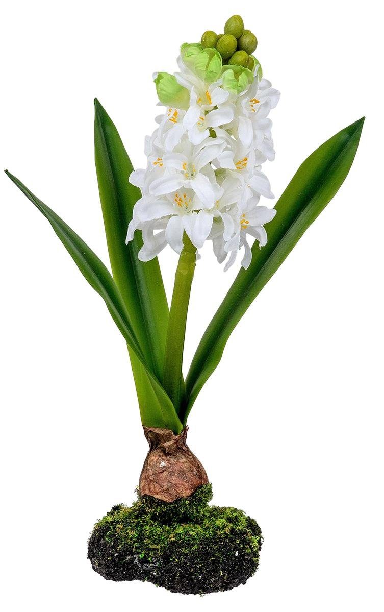 Kunstblume Künstlich blühende Hyazinthen auf Moos-Sockel 28cm Kunstpflanze, dekojohnson, Höhe 28 cm