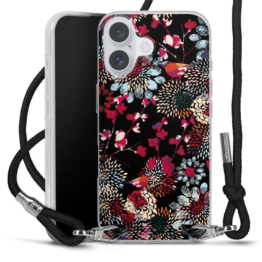 DeinDesign Handyhülle Blumen Design Abstrakt Dark Kimono, Apple iPhone 16 Plus Handykette Hülle mit Band Case zum Umhängen