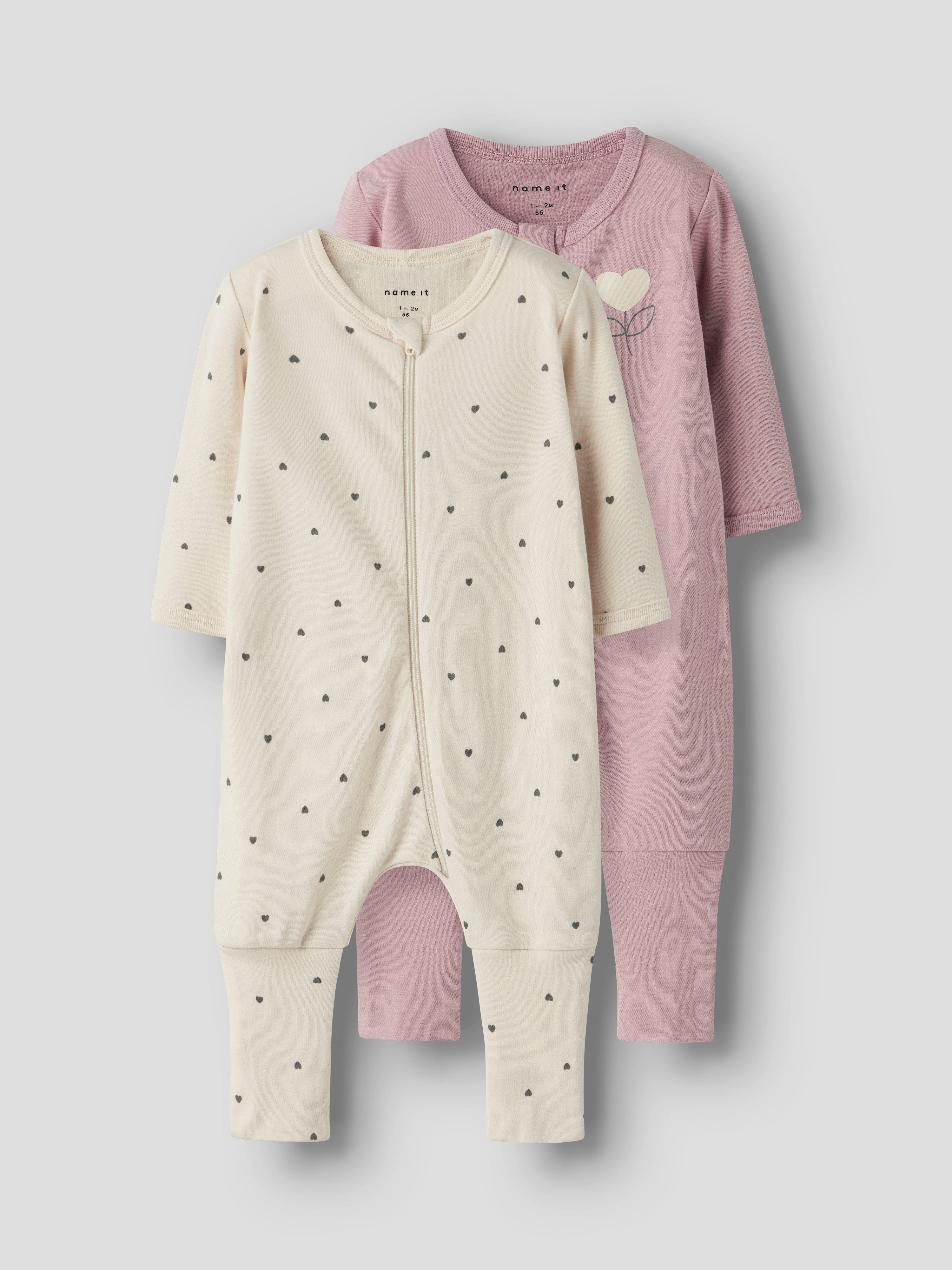 Name It Pyjama NBFNIGHTSUIT 2P ZIP FF HEART NOOS (Packung, 2 tlg)