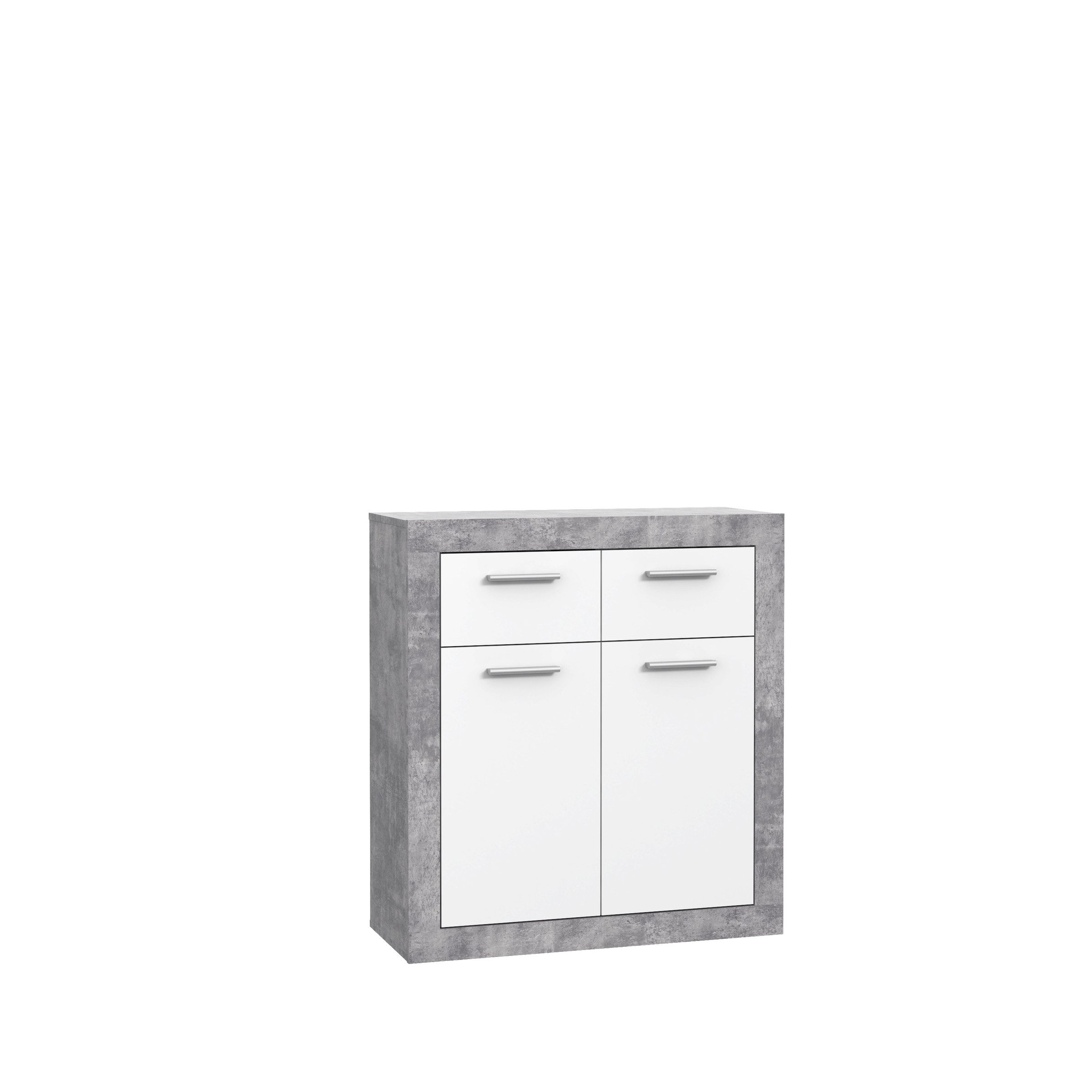 PREISBRECHER Kommode BACCIO, 2 Türen, 2 Schübe, Betonoptik grau / Weiss - 83x91,8x33,8cm (BxHxT)