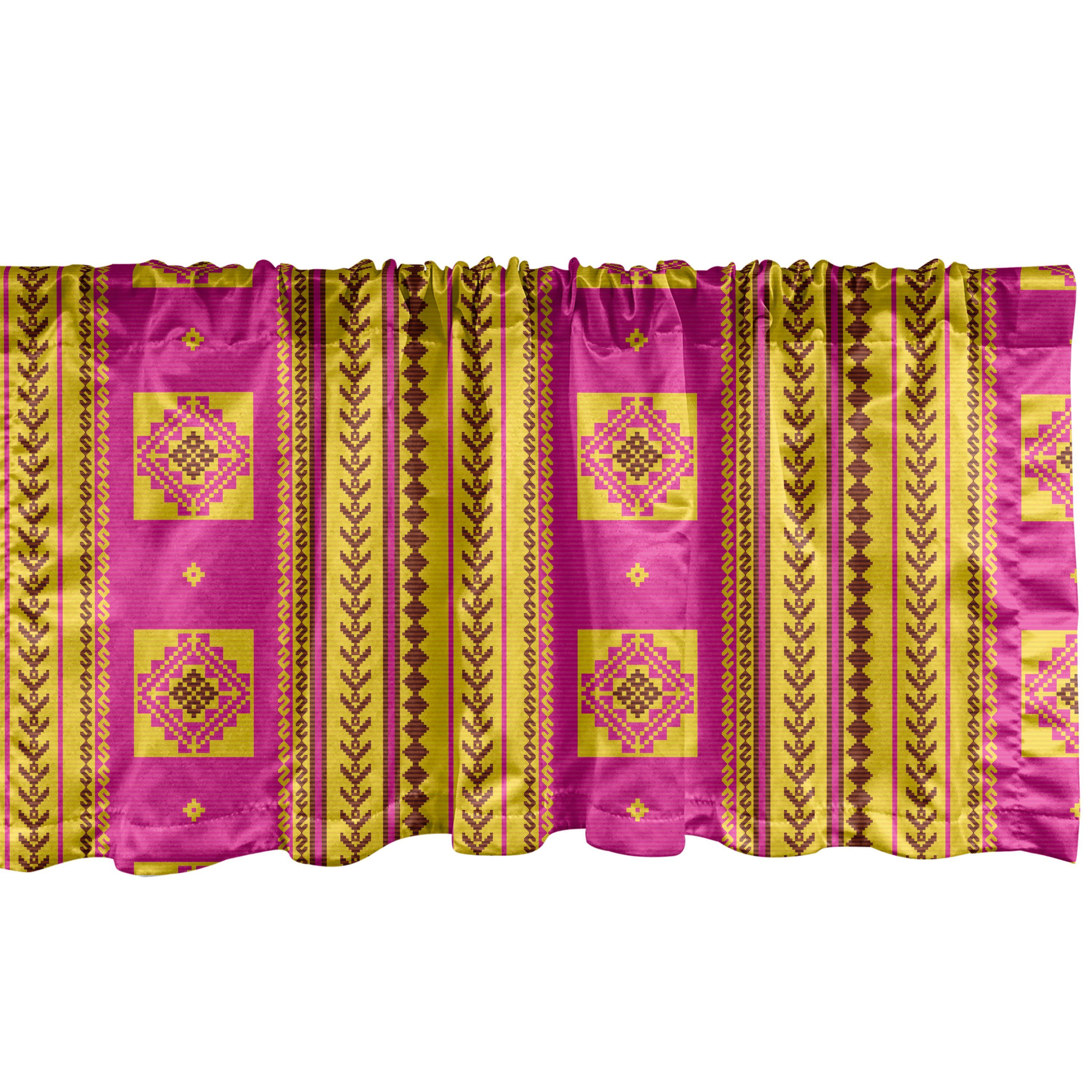 Scheibengardine Vorhang Volant für Küche Schlafzimmer Dekor mit Stangentasche, Abakuhaus, Microfaser, Ethnisch traditionelle Verzierungen