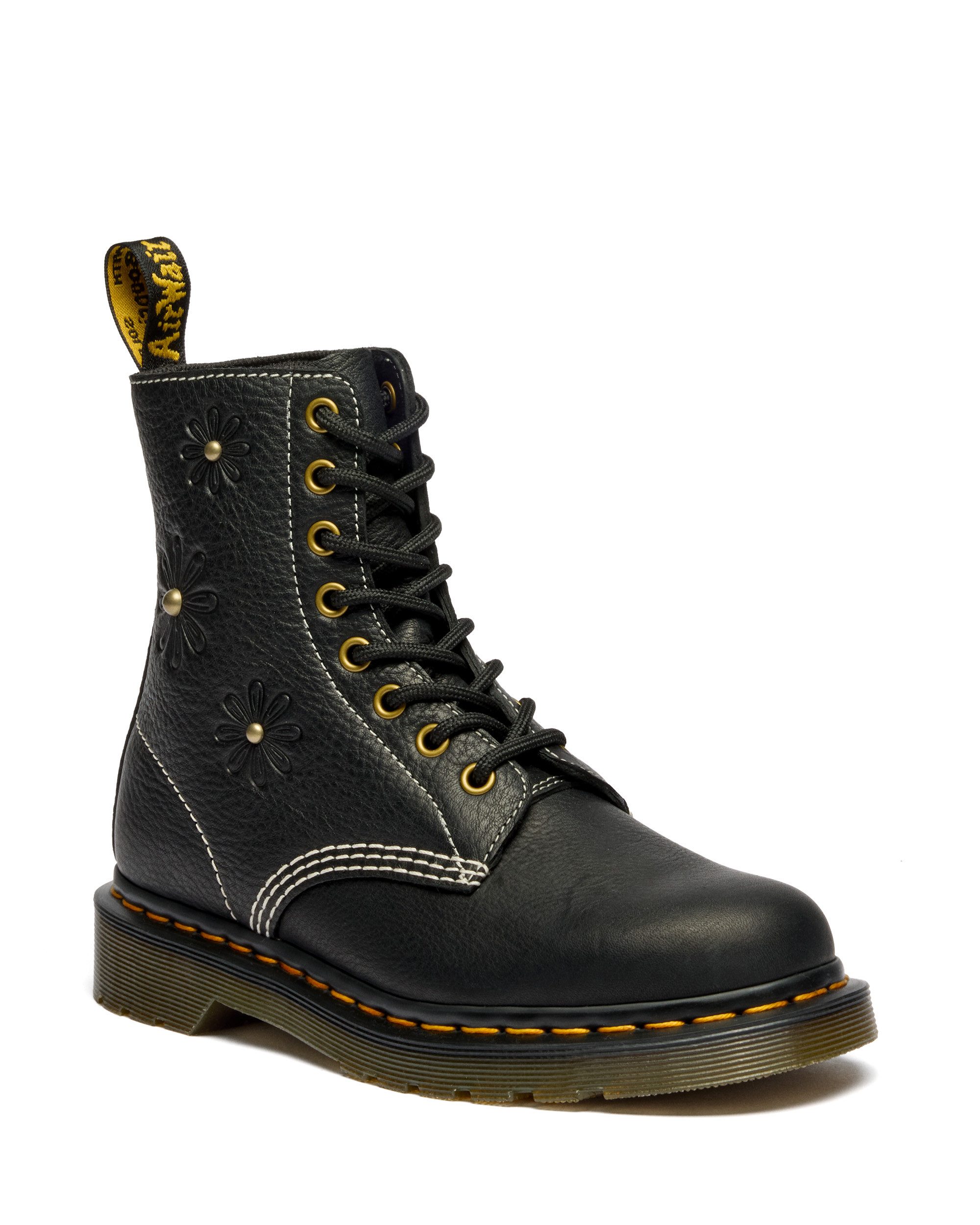 DR. MARTENS 1460 Pascal Flower Schnürboots, Blockabsatz, Stiefelette, 8-Eye Boots mit Flower Prägung