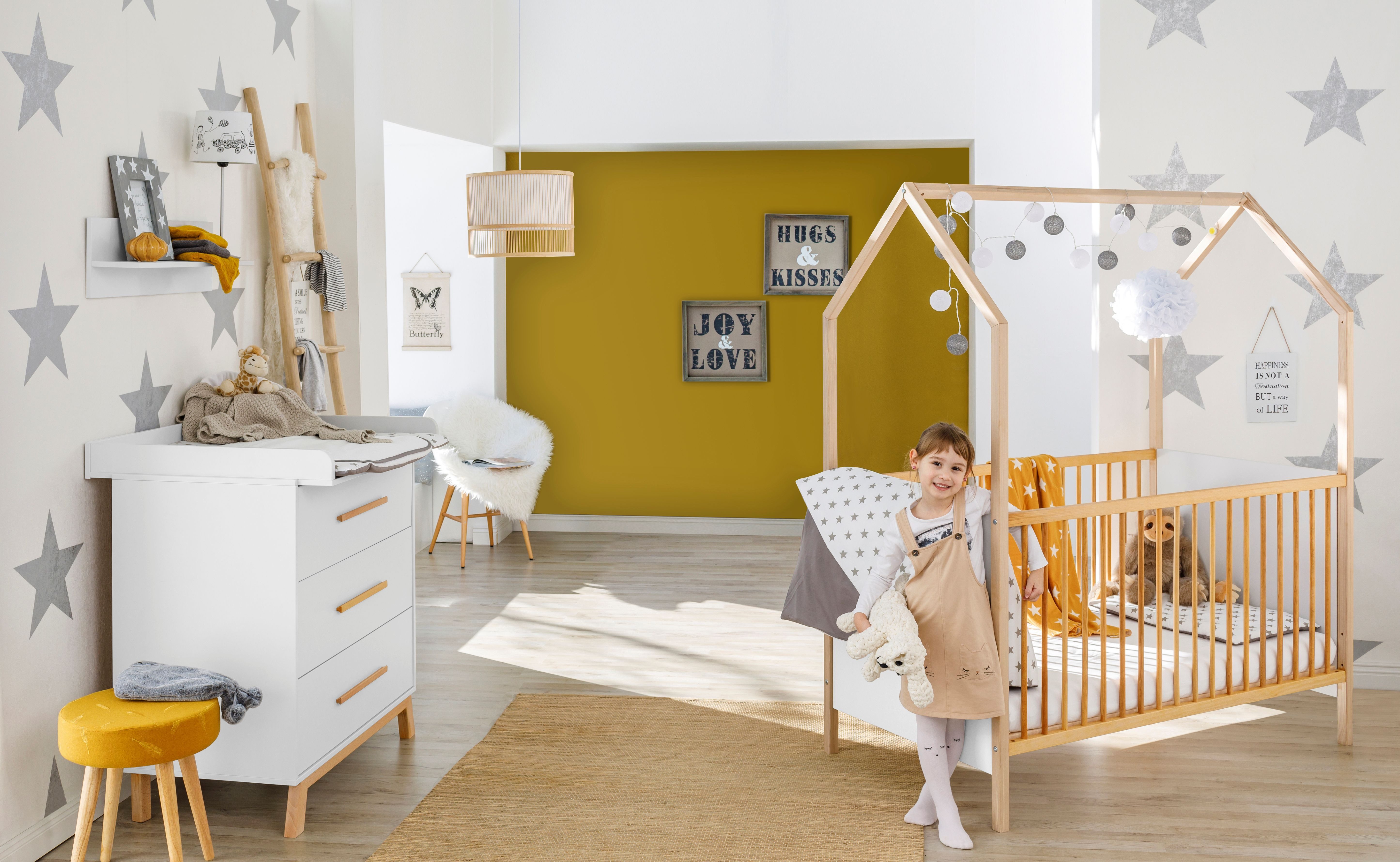 Schardt Babybett Hausbett Venice weiß/geölt 70x140 cm, Made in Germany, umbaubar zum Juniorbett