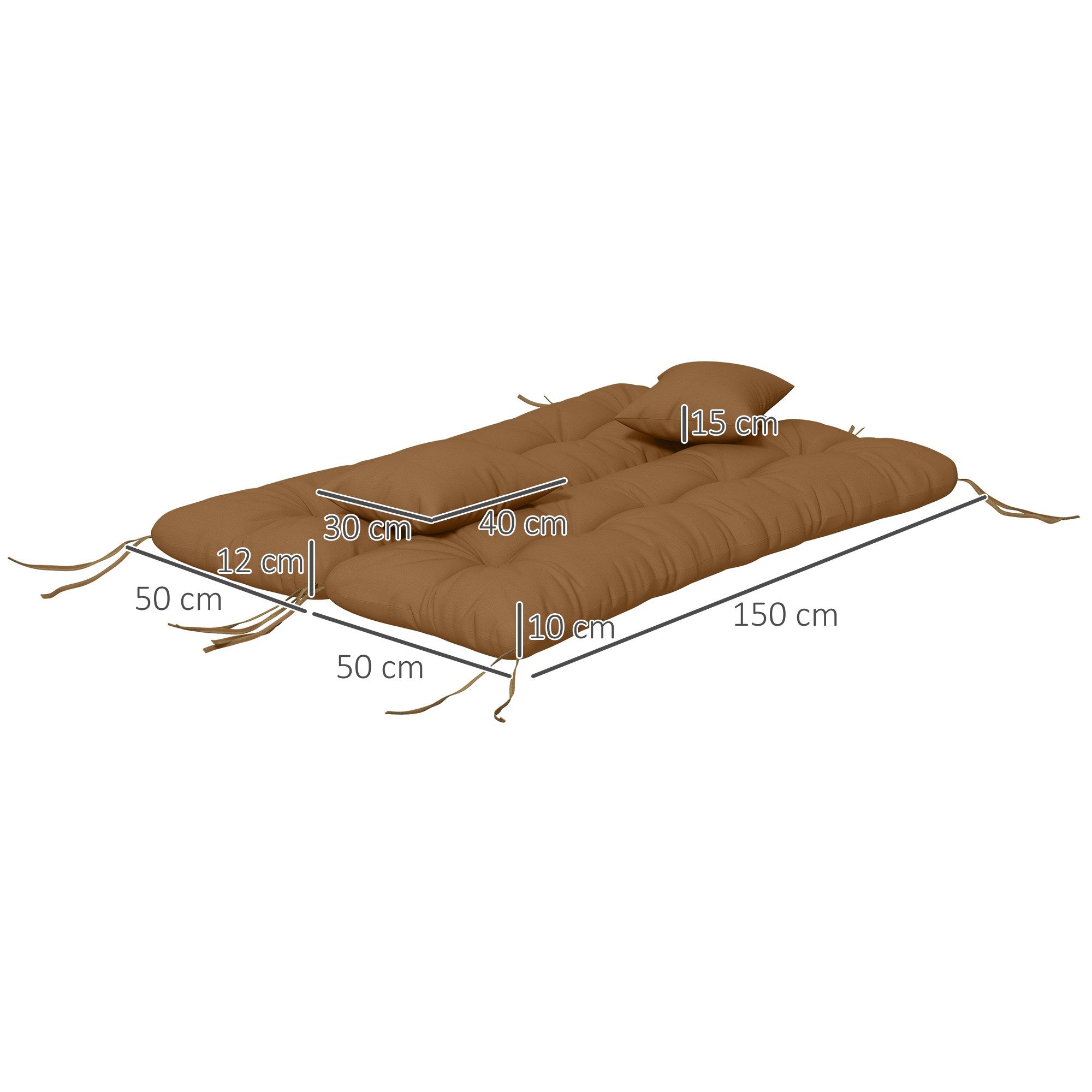 Outsunny Sitzkissen 4er-Set Stuhlkissen, wasserabweisend, 10cm dick, mit Bindebänder, für Haus, Garten, Sofa, Bräune