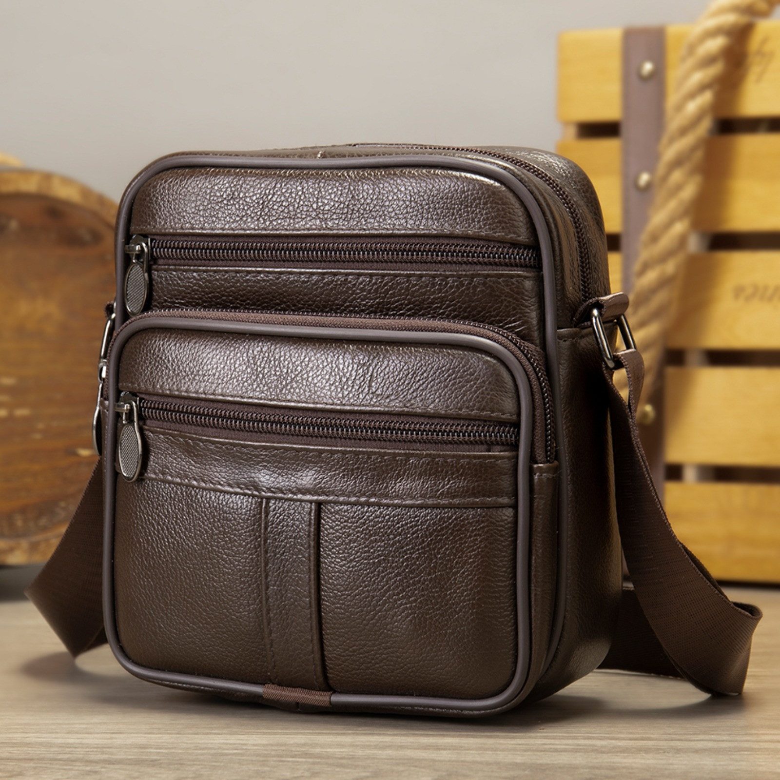 YUBRO-STUDIO Umhängetasche Herren Leder Echtleder Crossbody Messenger Schul günstig online kaufen