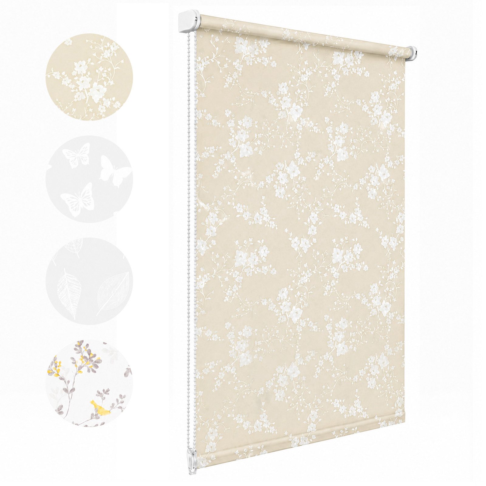 Rollo Seitenzugrollo mit dekorativem Muster Rollo Klemmfix ohne Bohren, Sekey, Klemmfix, Klemmfix, 4 Designs, stufenlos verstellbar, lichtdurchlässig oder verdunkelnd