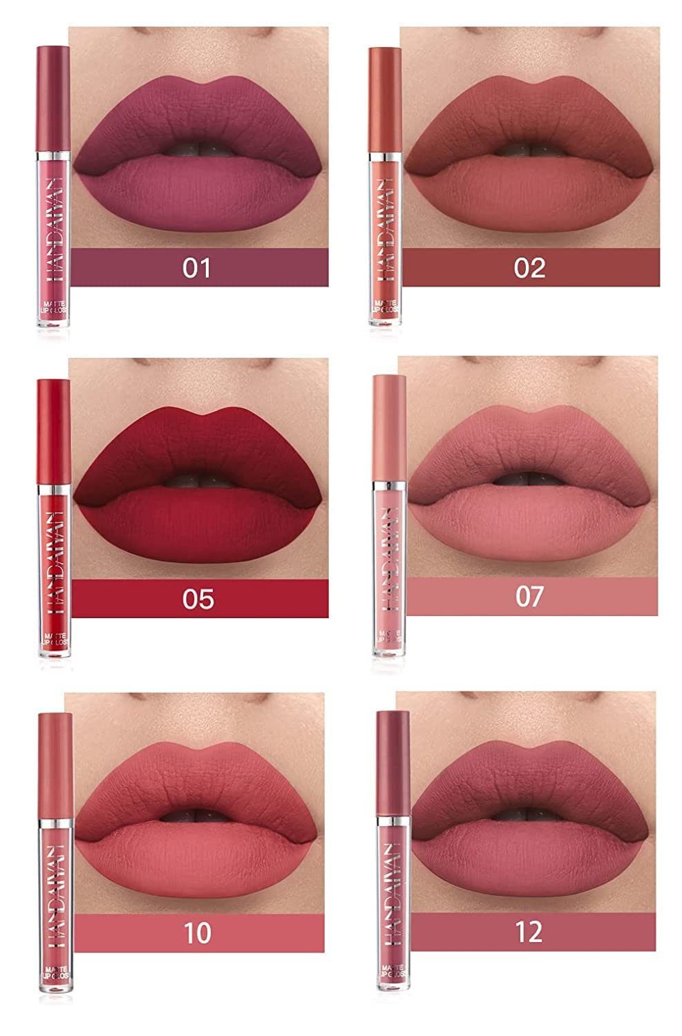 6-tlg., Natürliche Lippenstift-Set Makeup Makeup für Geschenk Farbe Frauen Lippenstift matt Set 6 flüssiger POCHUMIDUU Stück Lippenstift,