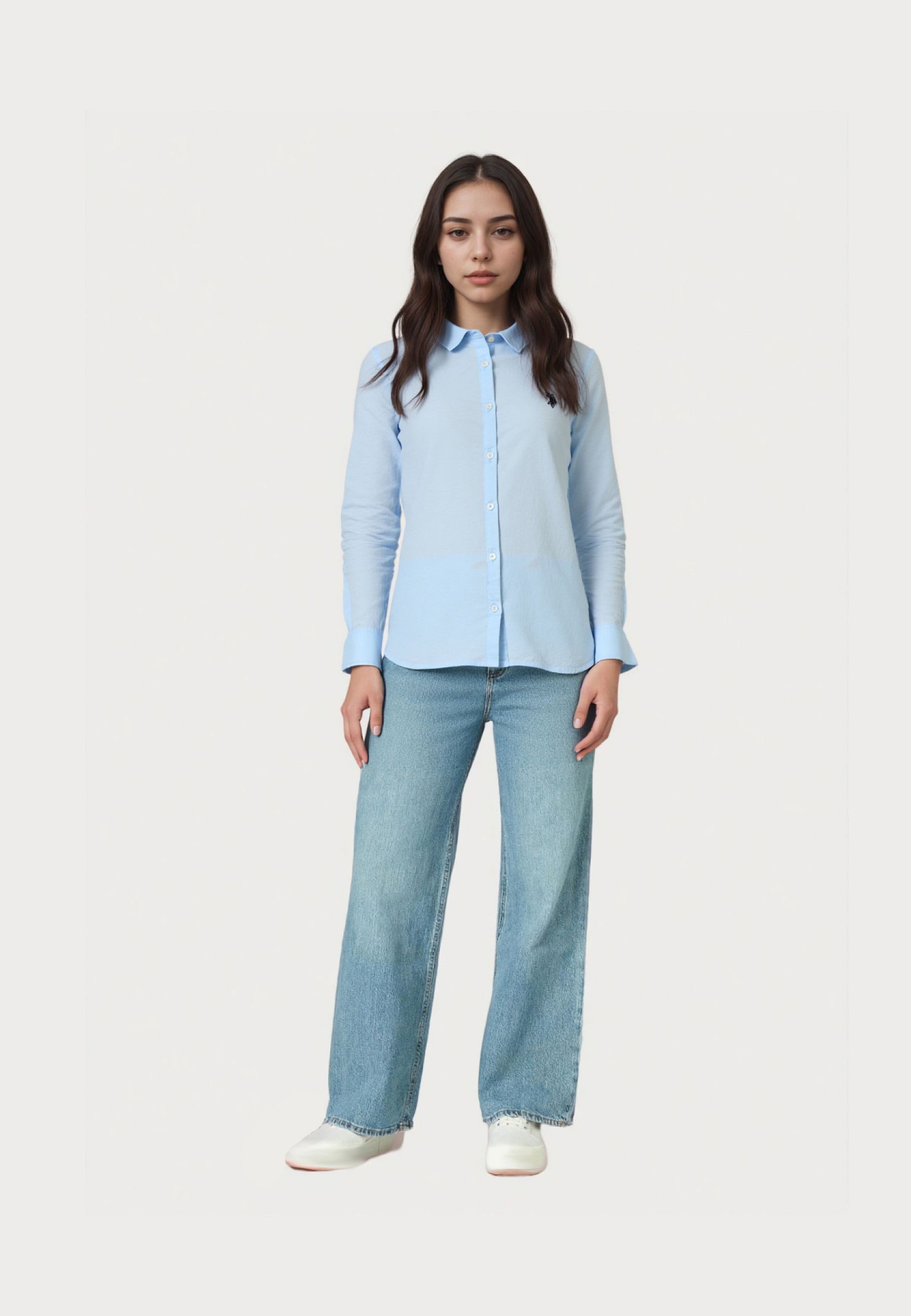 U.S. Polo Assn. Kurzarmbluse Bluse Hemd Button-Down Leinen (1-tlg)