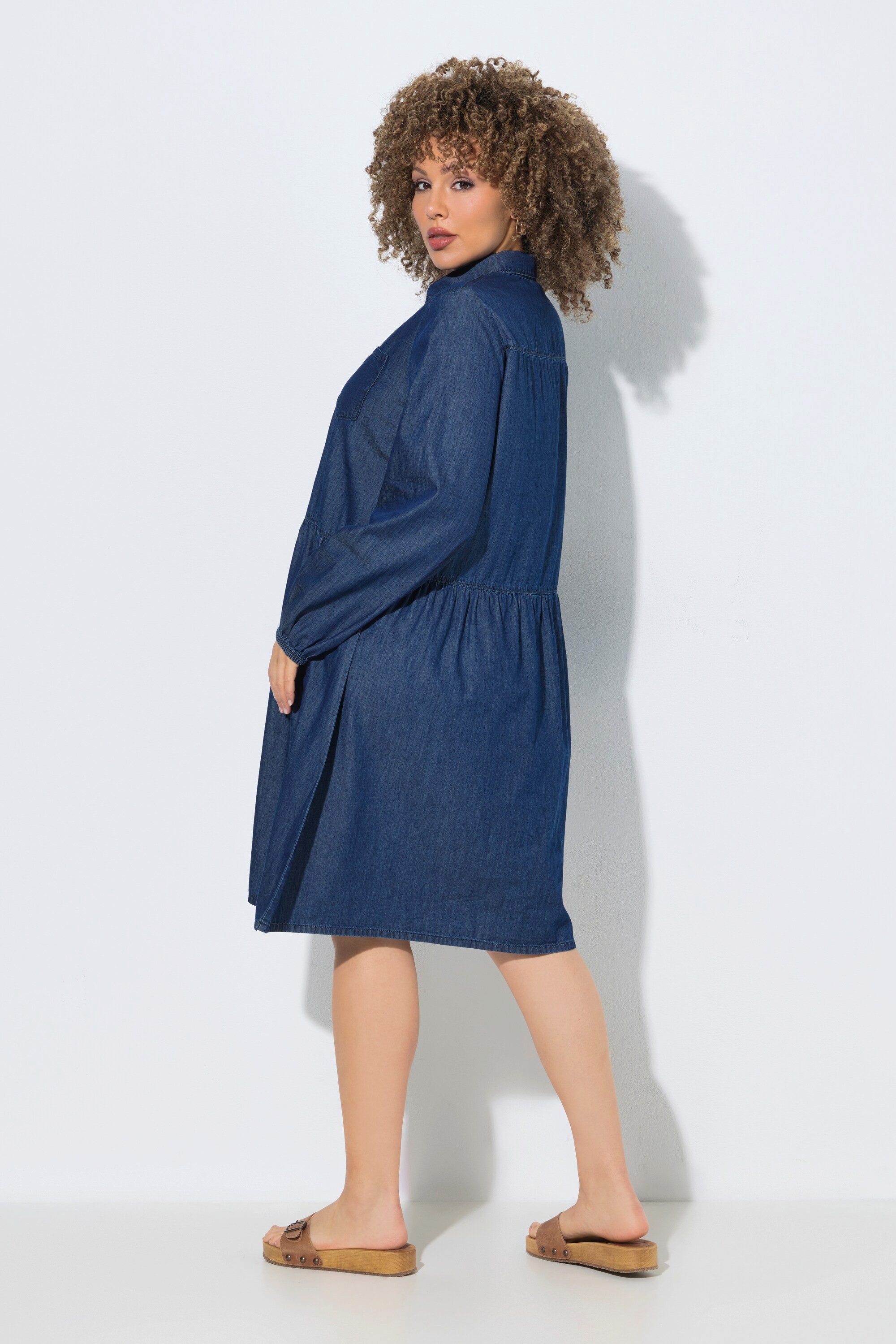 Ulla Popken Midikleid Jeanskleid A-Linie Hemdkragen Brusttaschen