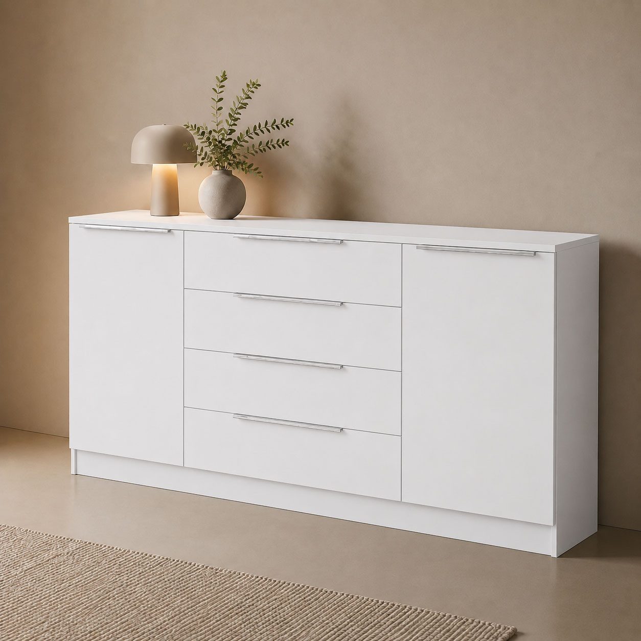borchardt Möbel Kommode Oliva, Kommode mit Metallgriffen, Modernes Sideboard mit 2 Türen und 4 Schubkästen, Breite 166 cm