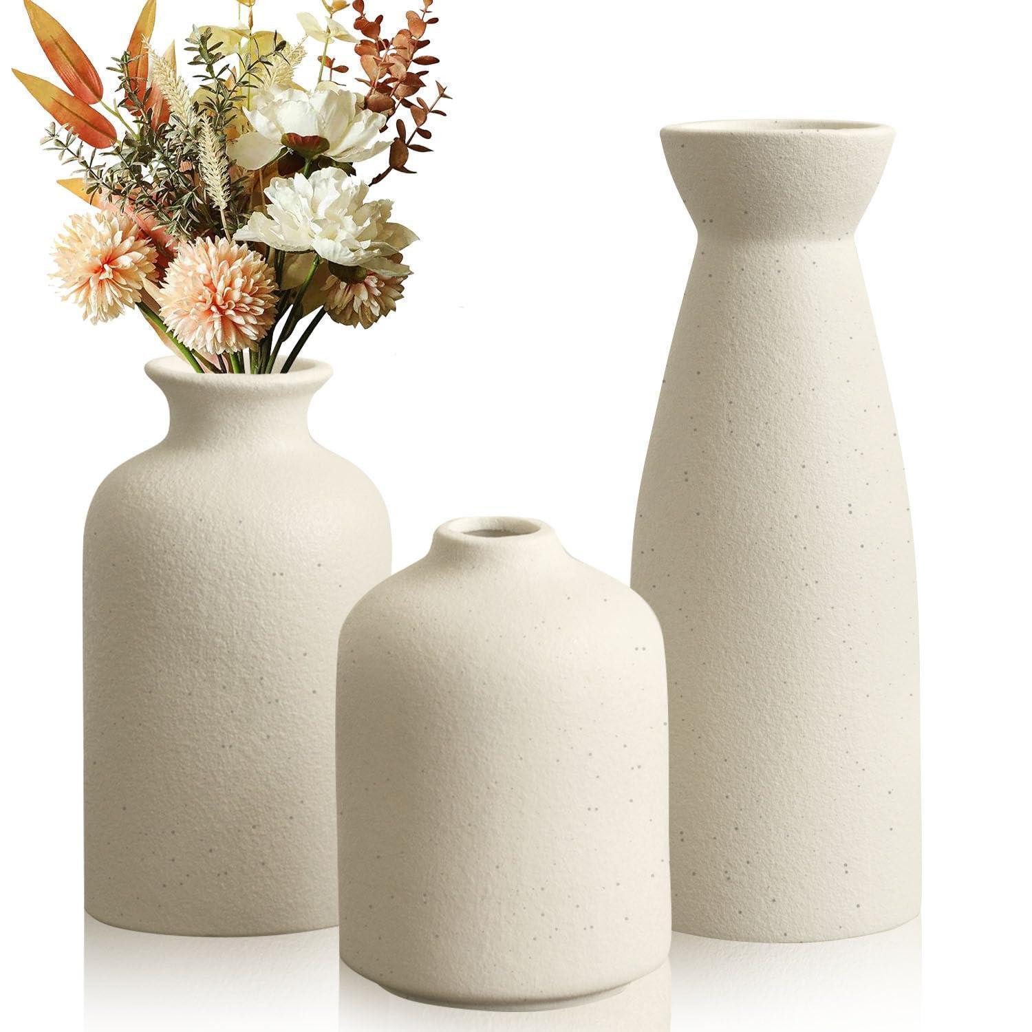 LuxusKollektion Dekovase 3er Boho Vase Set Keramik Beige/Schwarz Modern Deko (3 St)