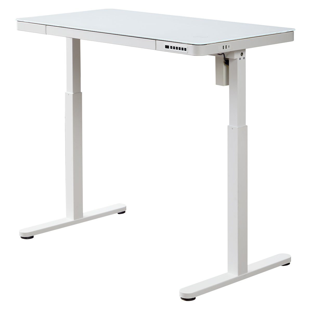 x Höhenverstellbar Tisch Höhenvestellbarer cm Arbeitstisch KOWO Schreibtisch mit Bürotisch, 60 Ladegerät Schubladen, Computertisch Schreibtisch Elektrisch 120 Glas-Weiß
