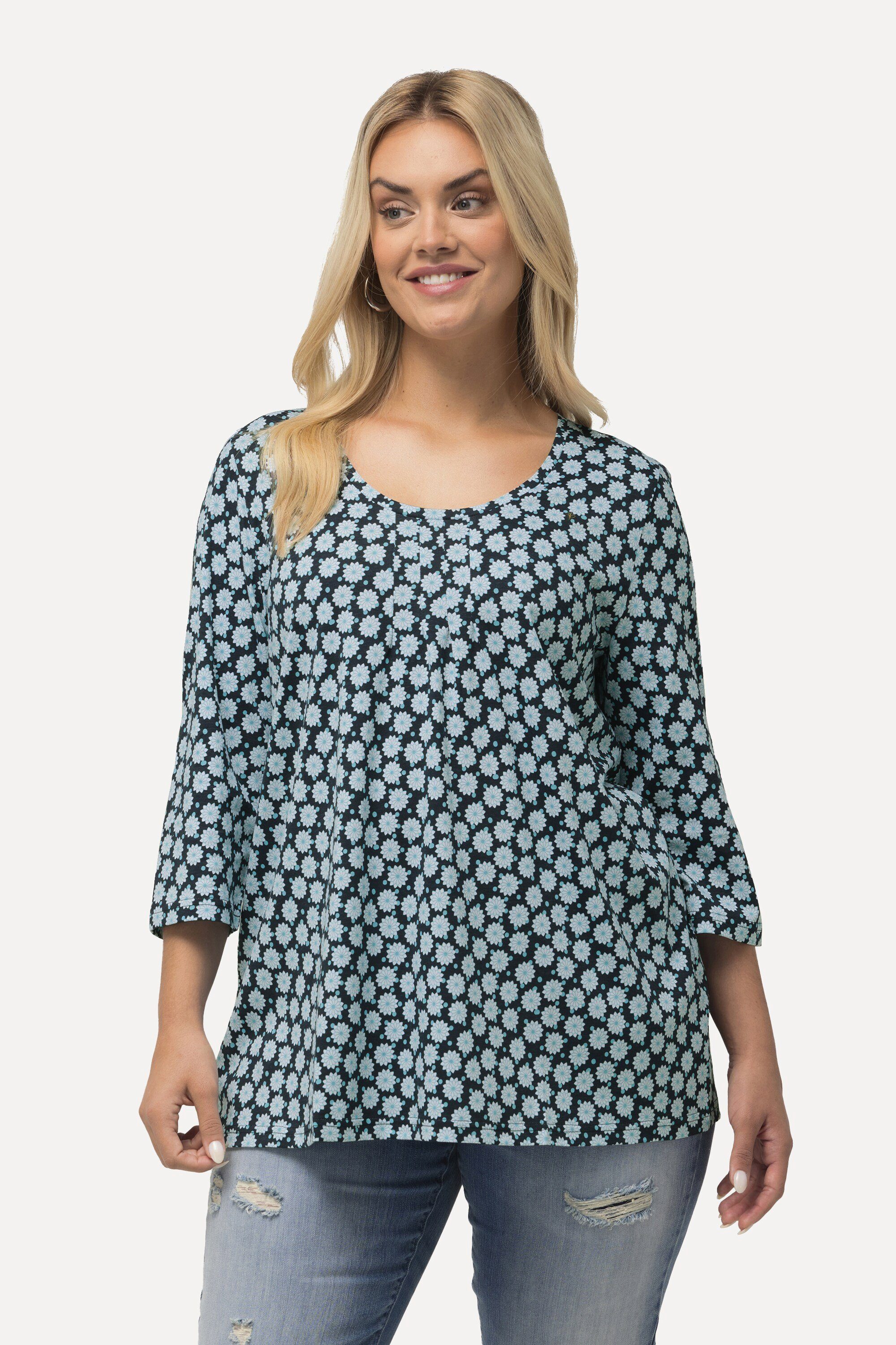 Ulla Popken T-Shirt T-Shirt Blüten A-Linie günstig online kaufen