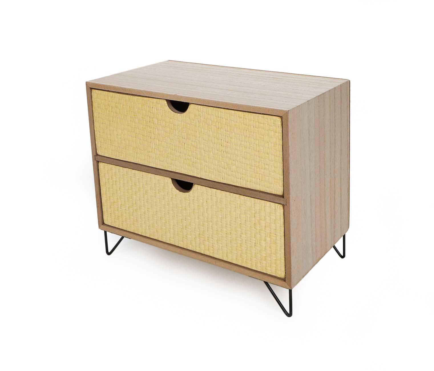 Bubble-Store Schubladenbox Mini-Kommode mit 2 Schubladen, (Metallbeine, Schubladen mit Bastmatten-Verblendung), mini Schränkchen