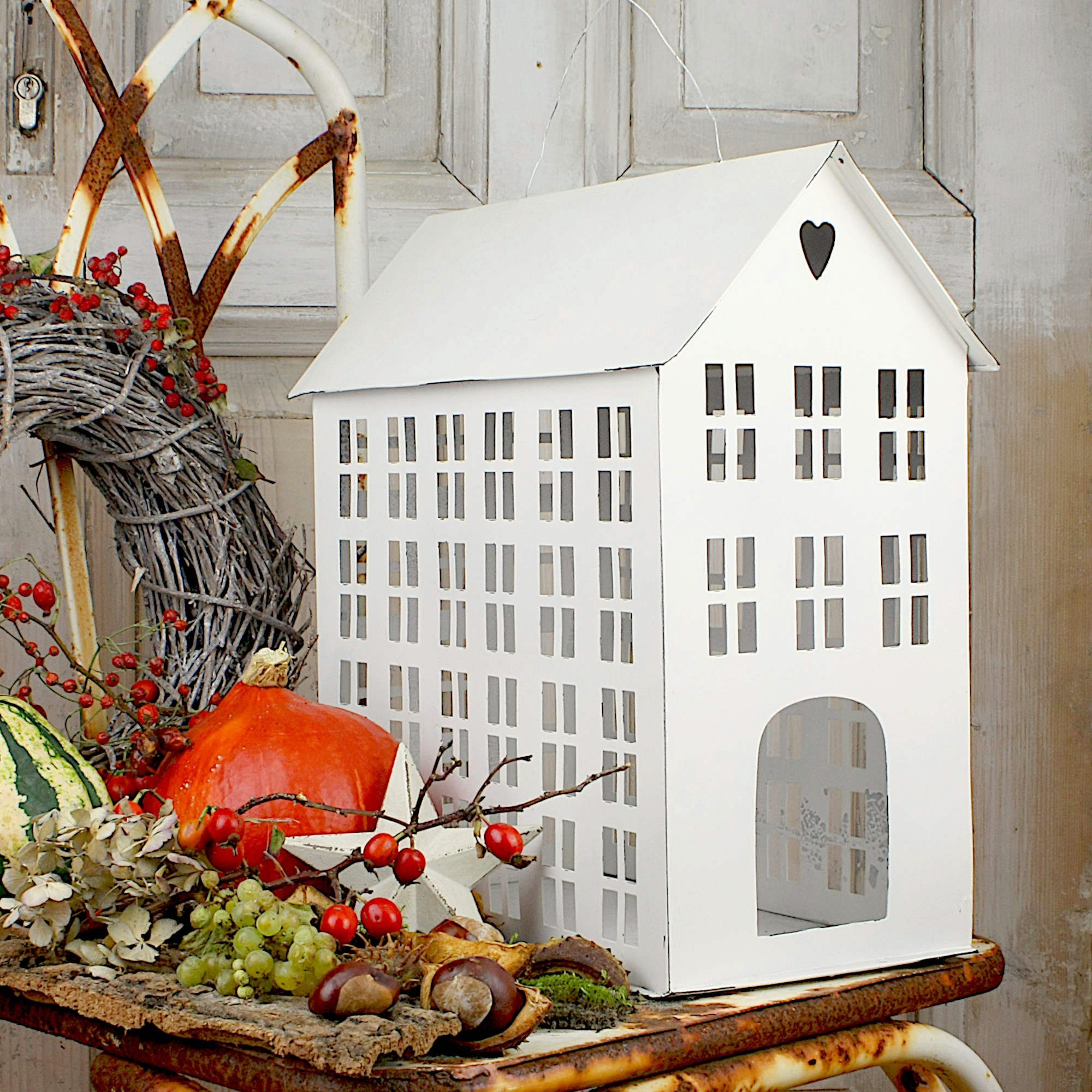 Paulslandhaus Windlicht Windlichthaus XL Weiß Shabby Lichterhaus Vintage La günstig online kaufen