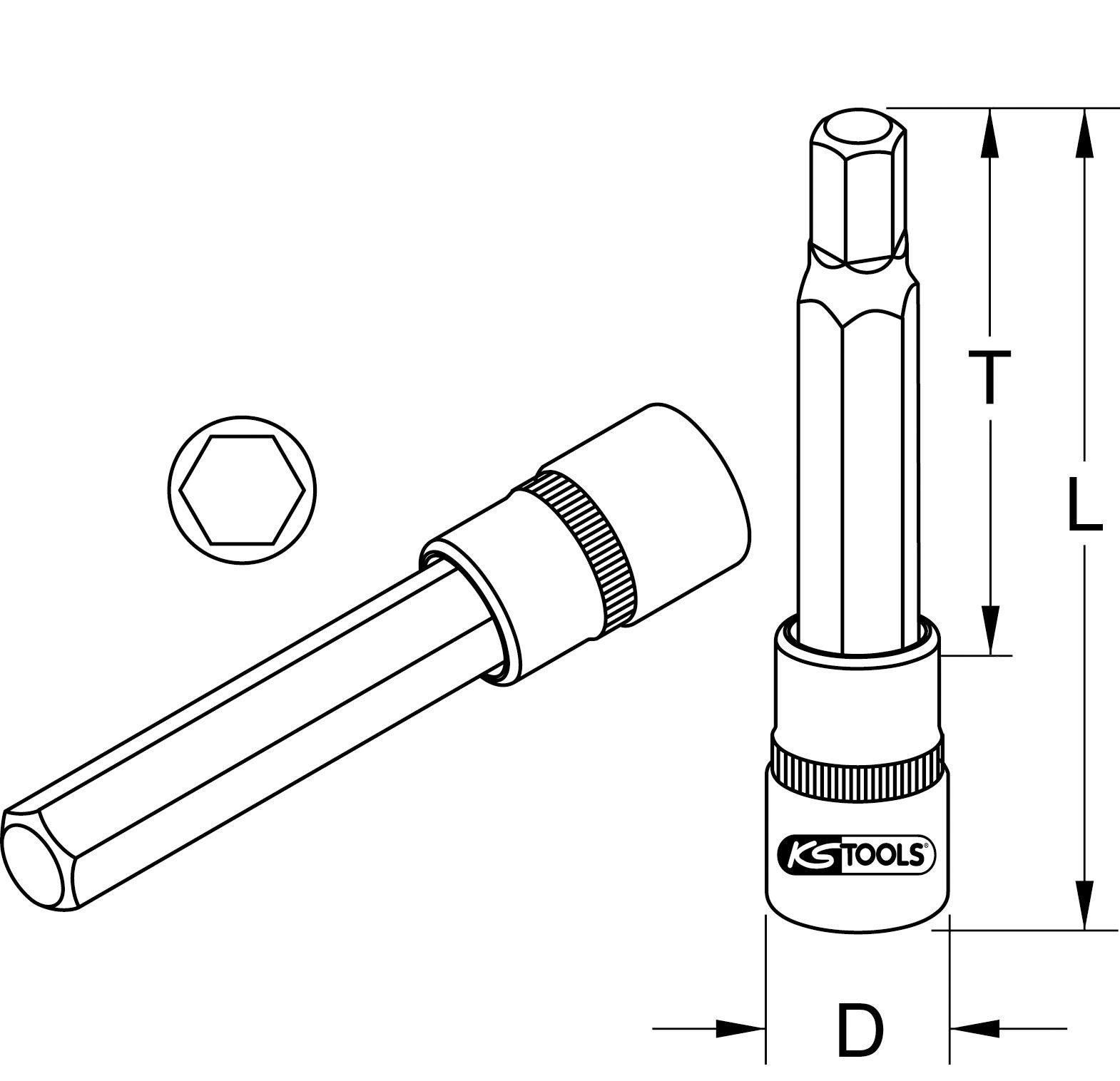 KS Tools Bohrer- und Bitset 1/2" Bit-Stecknuss Innensechskant, mittel, 13 mm