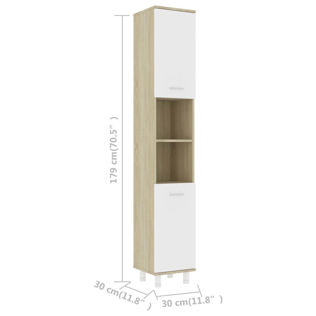 und Sonoma-Eiche Sonoma-Eiche vidaXL Badezimmer-Set Weiß Weiß Badezimmerschrank Holzwerkstoff, 30x30x179 cm (1-St)