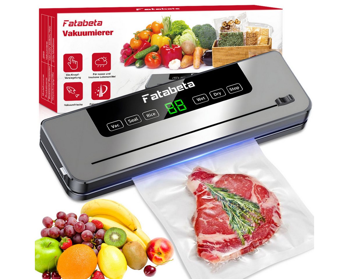 7MAGIC Vakuumierer Vakuumiergerät, Lebensmittel bis zu 10x länger frisch, Automatisch, Rollenbreite 30 cm, 110W, Folienschweißgerät mit Eingebauter Cutter, 10x Vakuumbeutel,Schlauch