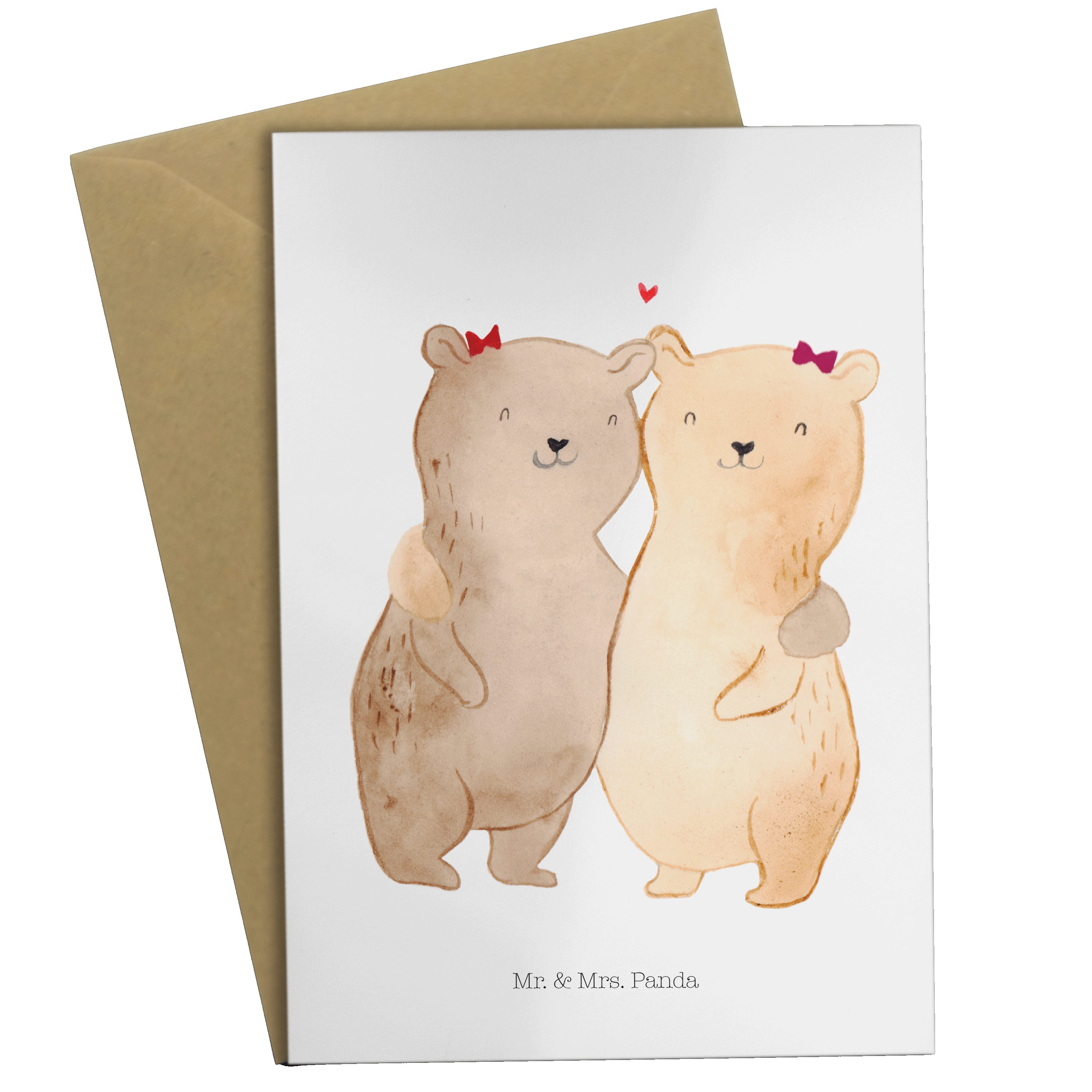 Mr. & Mrs. Panda Grußkarte Bären Schwestern - Weiß - Geschenk, kleine Schwester, Geburtstagskart